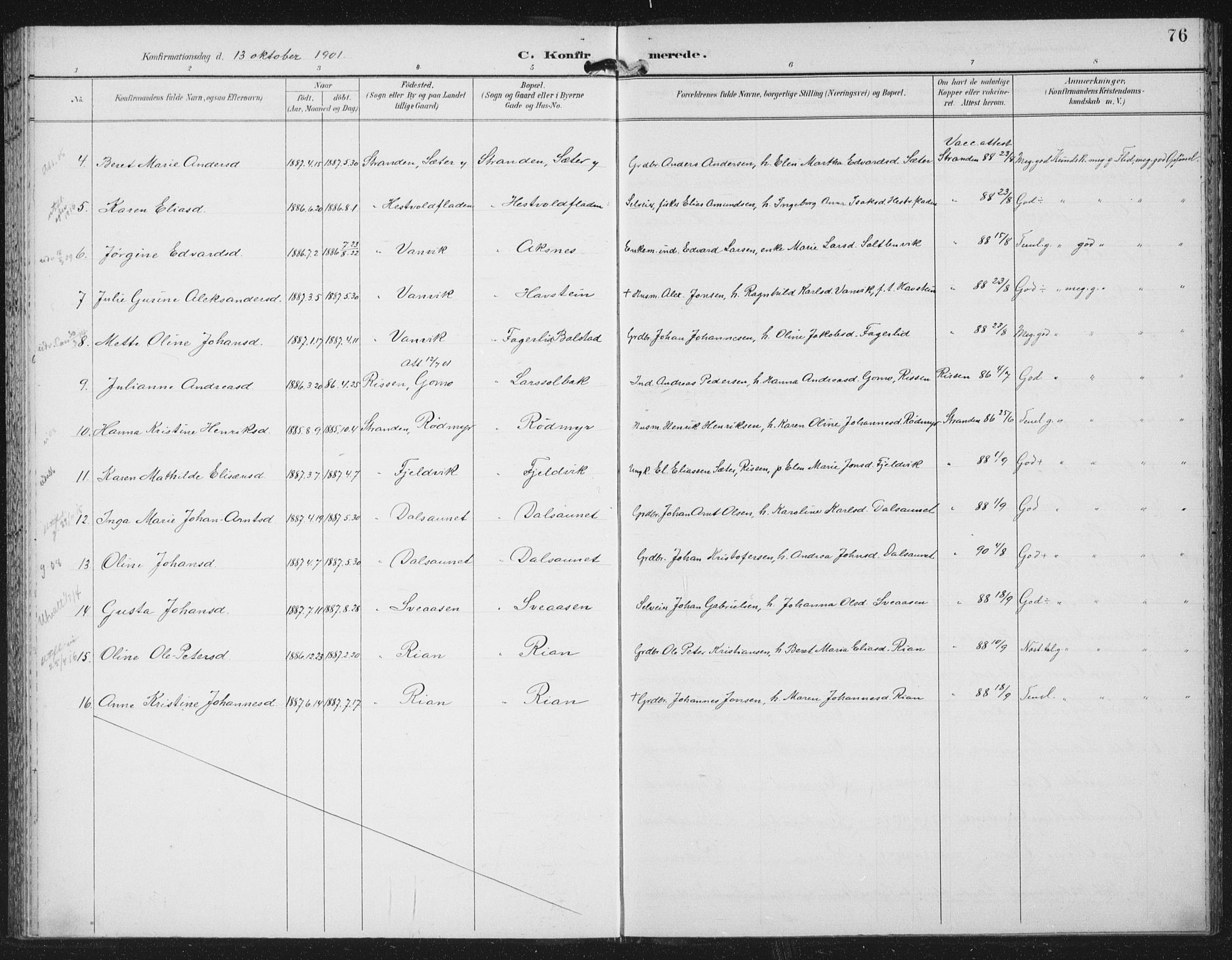 Ministerialprotokoller, klokkerbøker og fødselsregistre - Nord-Trøndelag, SAT/A-1458/702/L0024: Parish register (official) no. 702A02, 1898-1914, p. 76