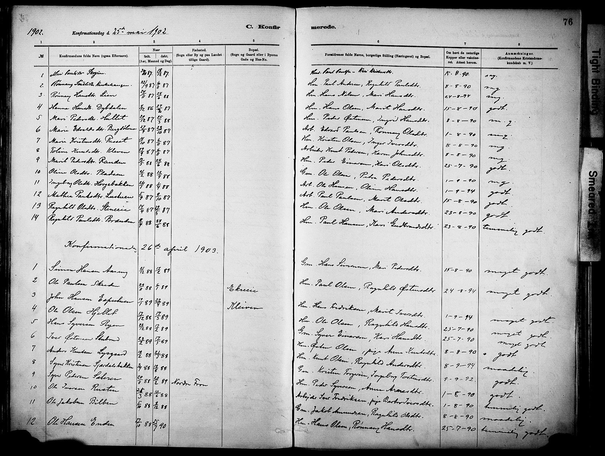 Vågå prestekontor, SAH/PREST-076/H/Ha/Haa/L0010: Parish register (official) no. 10, 1887-1904, p. 76