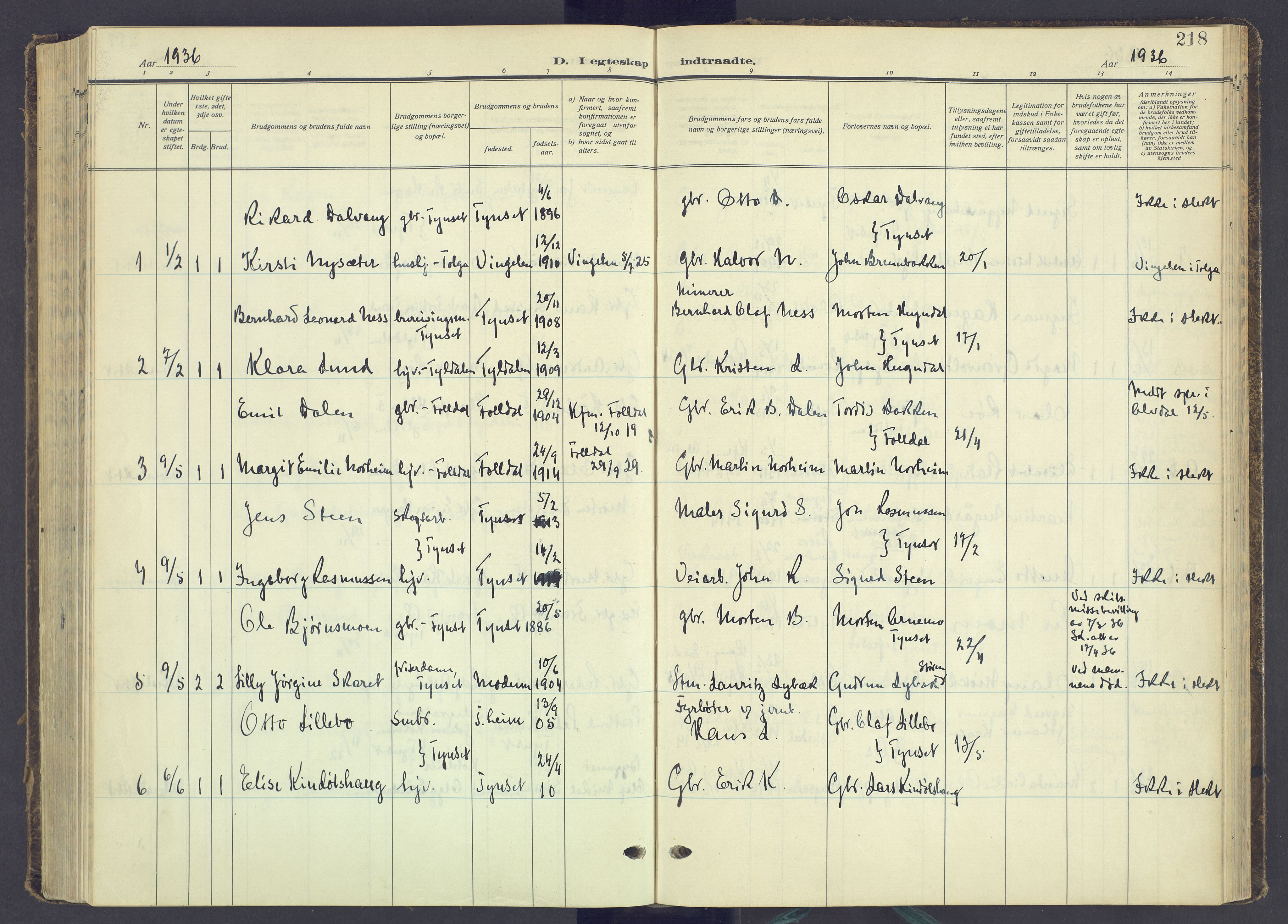 Tynset prestekontor, AV/SAH-PREST-058/H/Ha/Haa/L0027: Parish register (official) no. 27, 1930-1944, p. 218