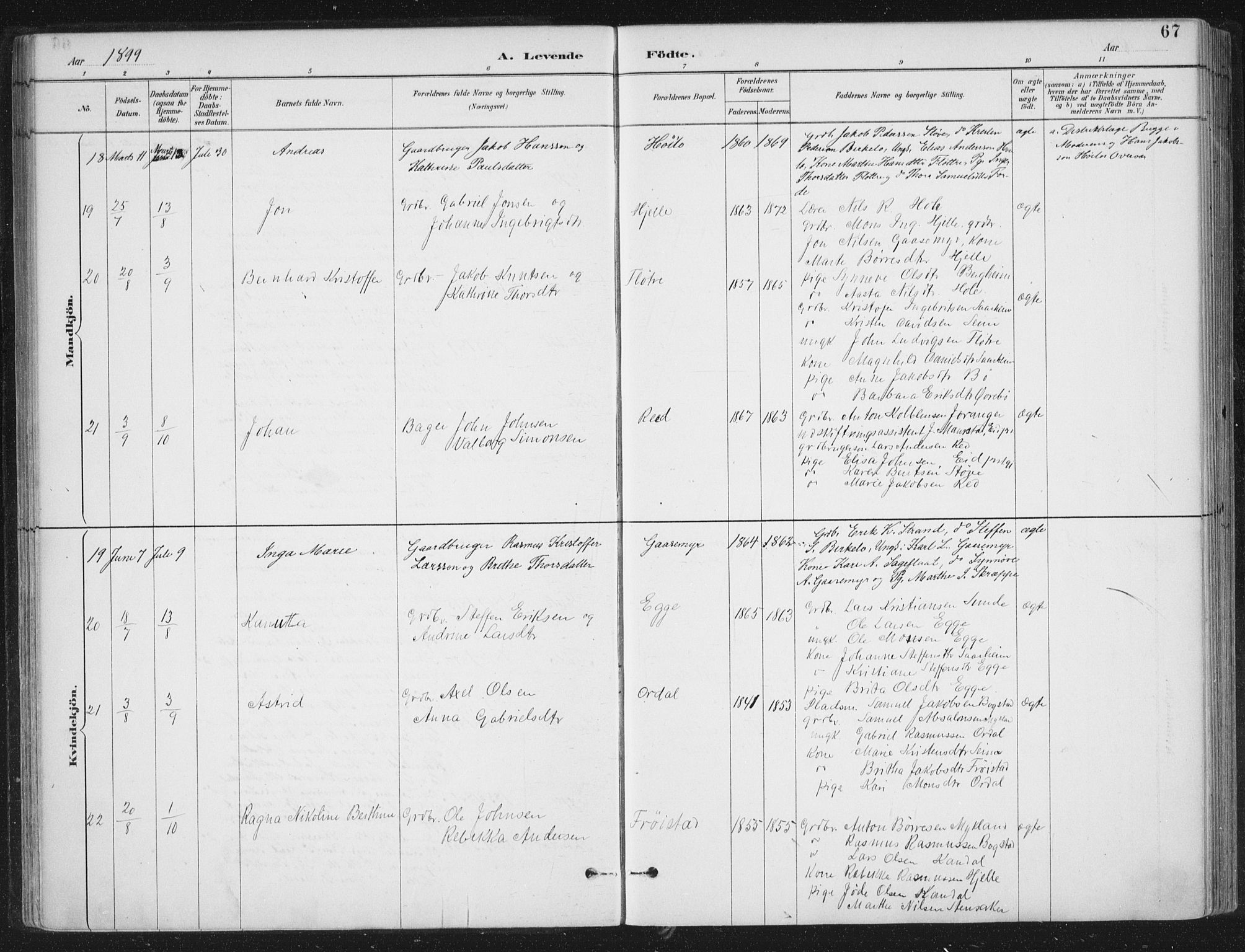 Gloppen sokneprestembete, AV/SAB-A-80101/H/Haa/Haac/L0002: Parish register (official) no. C  2, 1887-1904, p. 67