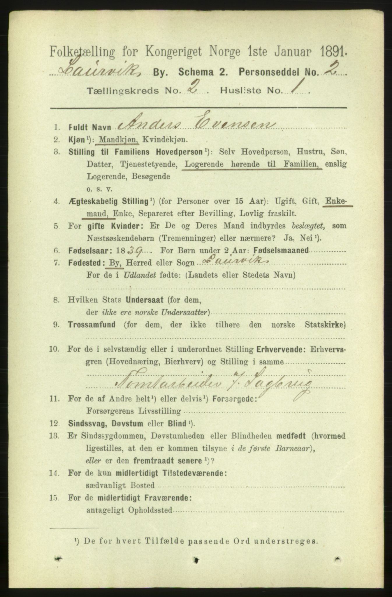 RA, 1891 census for 0707 Larvik, 1891, p. 3332