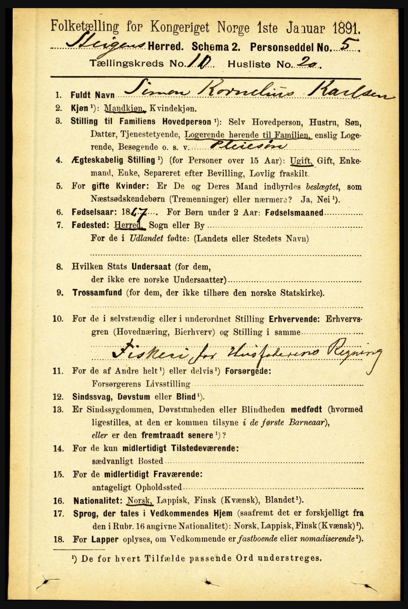 RA, 1891 census for 1848 Steigen, 1891, p. 3565