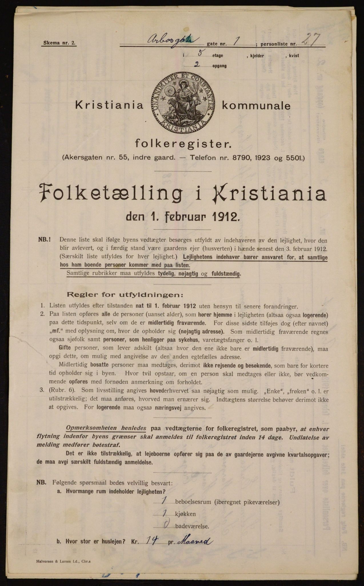 OBA, Municipal Census 1912 for Kristiania, 1912, p. 1683