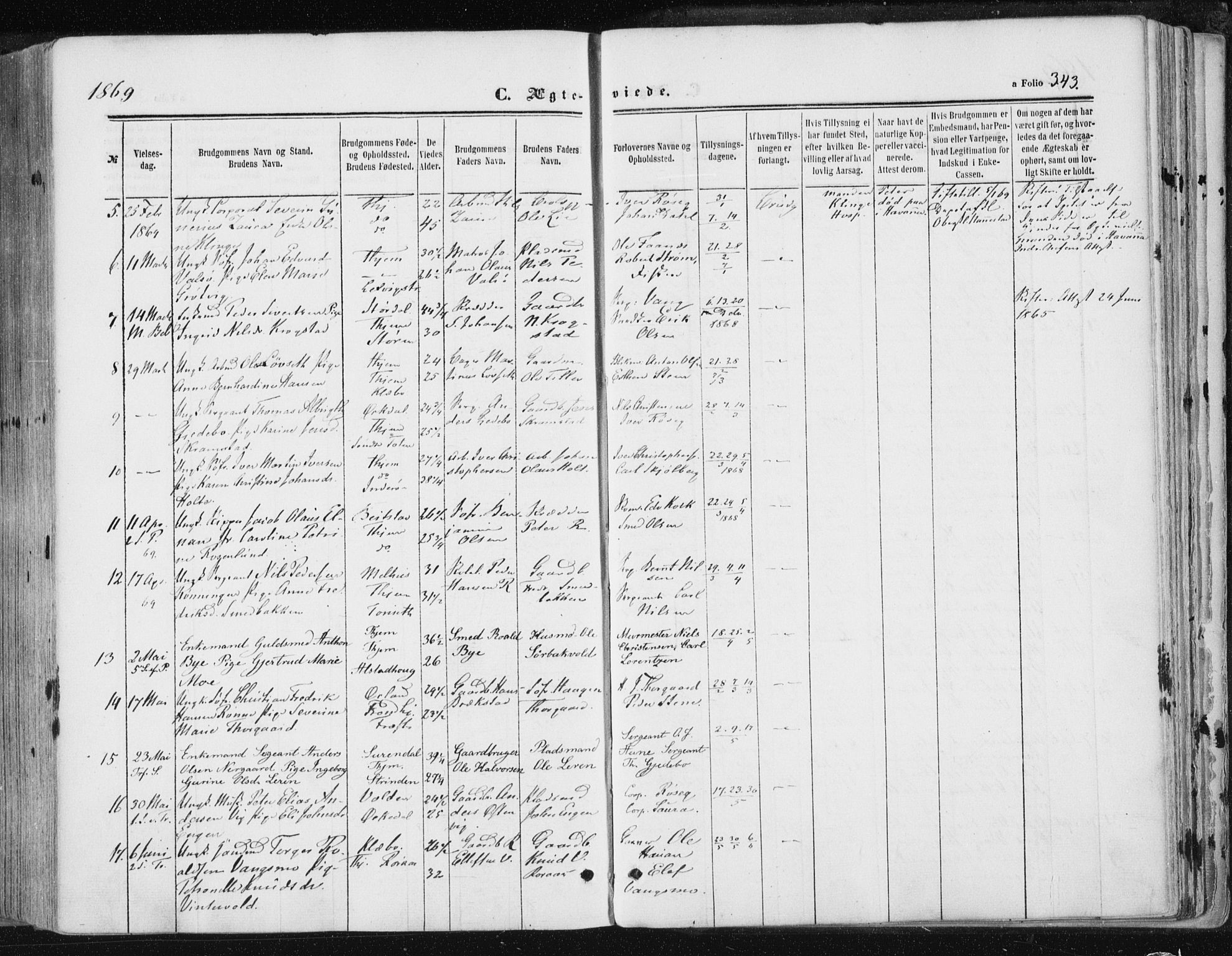 Ministerialprotokoller, klokkerbøker og fødselsregistre - Sør-Trøndelag, AV/SAT-A-1456/602/L0115: Parish register (official) no. 602A13, 1860-1872, p. 343