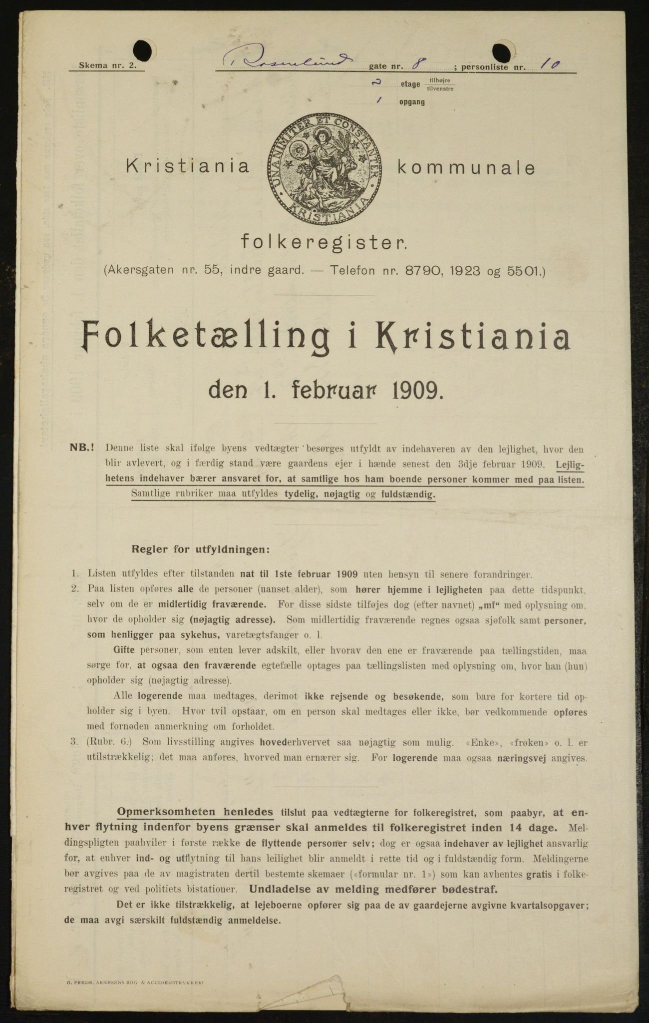 OBA, Municipal Census 1909 for Kristiania, 1909, p. 76292