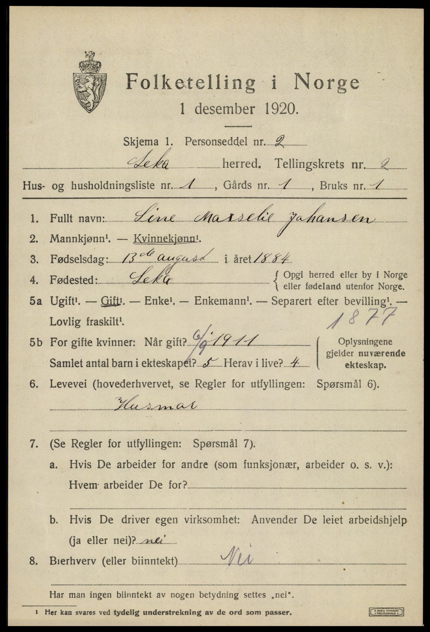 SAT, 1920 census for Leka, 1920, p. 591