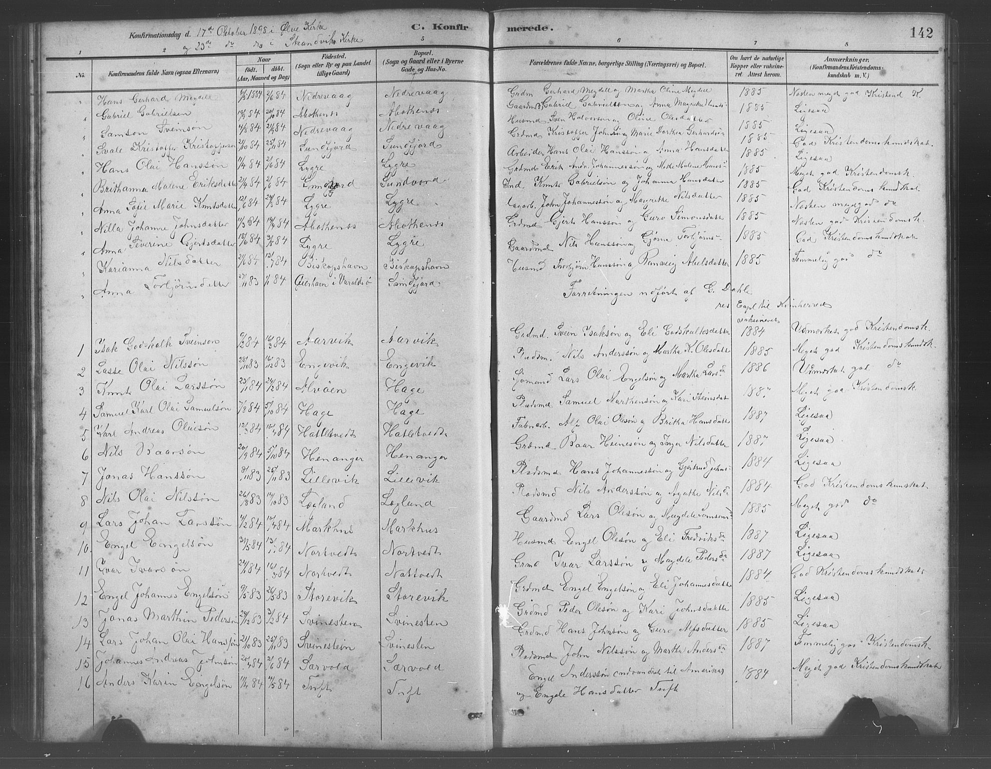 Fusa sokneprestembete, SAB/A-75401/H/Hab: Parish register (copy) no. C 2, 1886-1926, p. 142