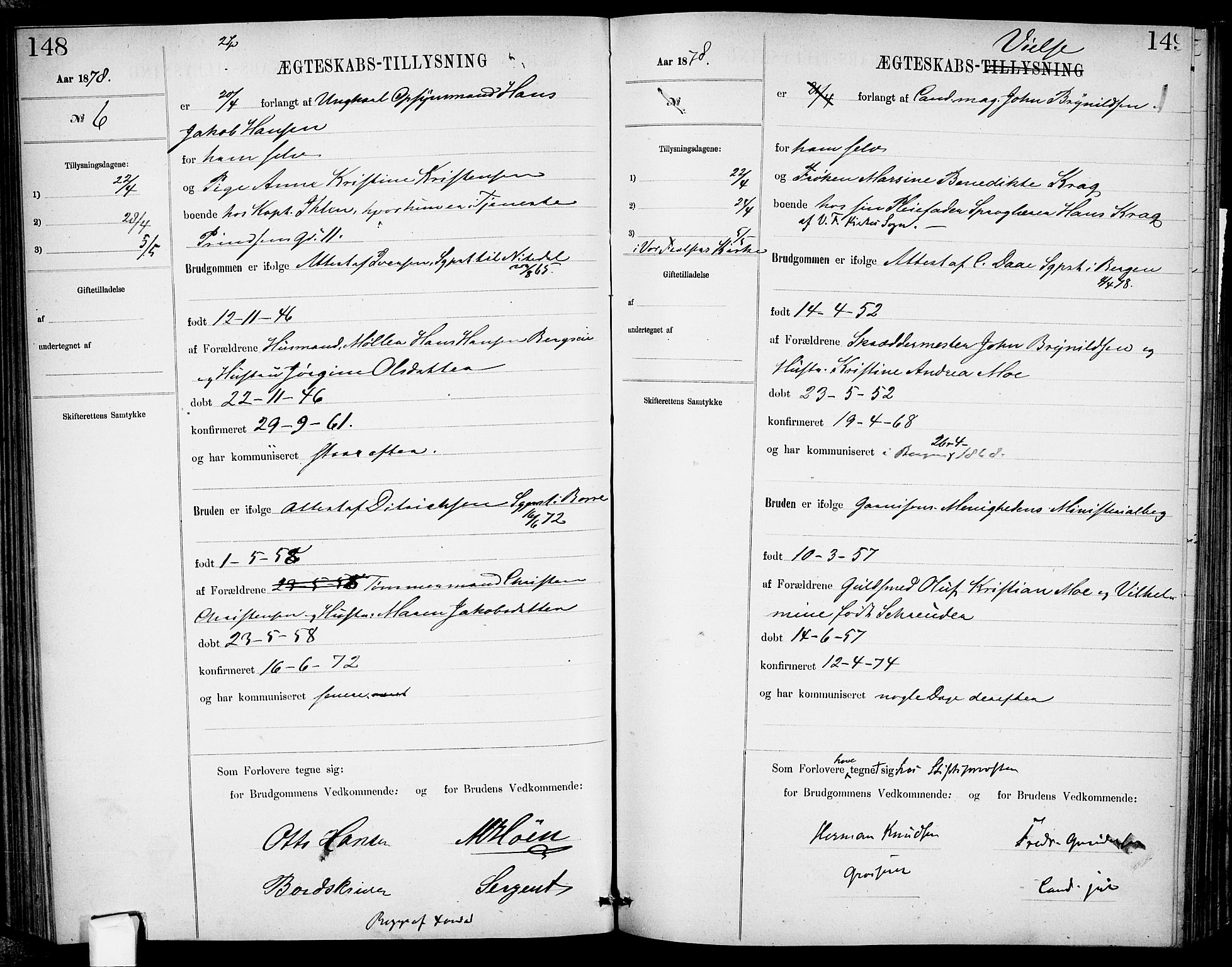 Garnisonsmenigheten Kirkebøker, AV/SAO-A-10846/H/Ha/L0007: Banns register no. I 7, 1872-1893, p. 148-149