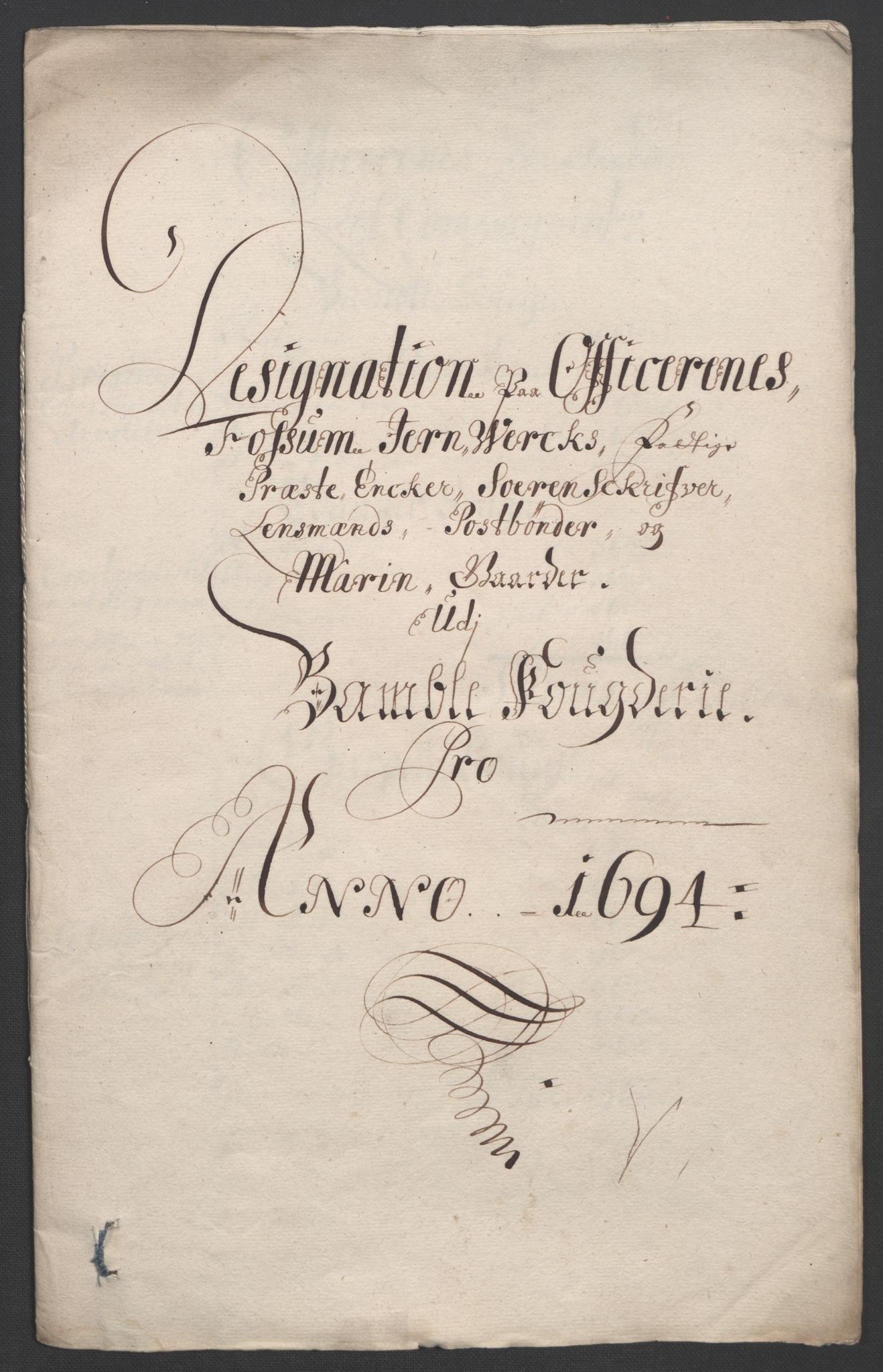 Rentekammeret inntil 1814, Reviderte regnskaper, Fogderegnskap, AV/RA-EA-4092/R36/L2092: Fogderegnskap Øvre og Nedre Telemark og Bamble, 1694, p. 258