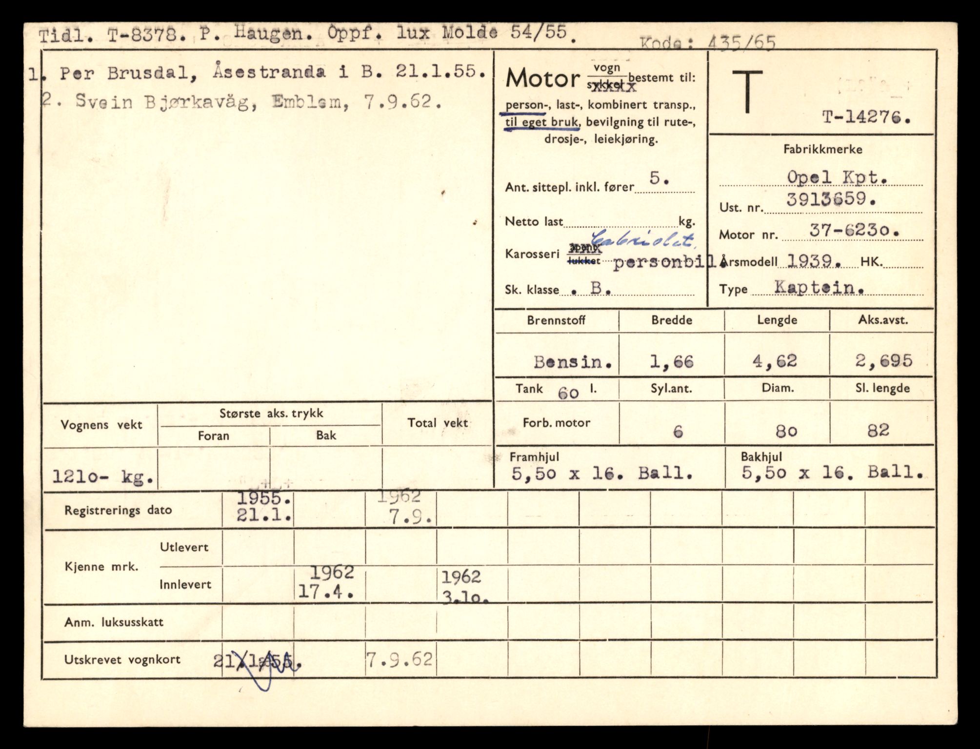 Møre og Romsdal vegkontor - Ålesund trafikkstasjon, AV/SAT-A-4099/F/Fe/L0044: Registreringskort for kjøretøy T 14205 - T 14319, 1927-1998, p. 2071