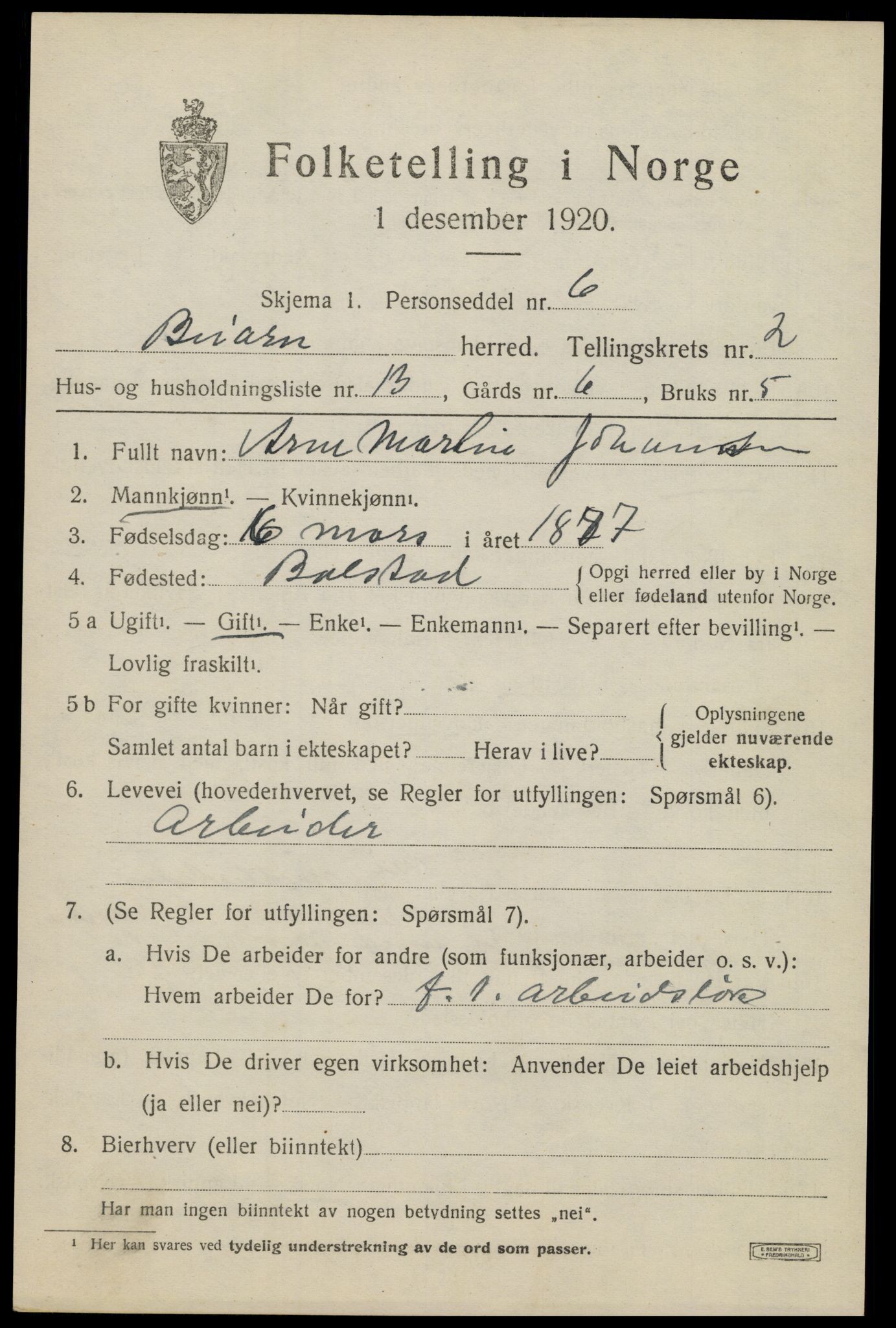 SAT, 1920 census for Beiarn, 1920, p. 1094
