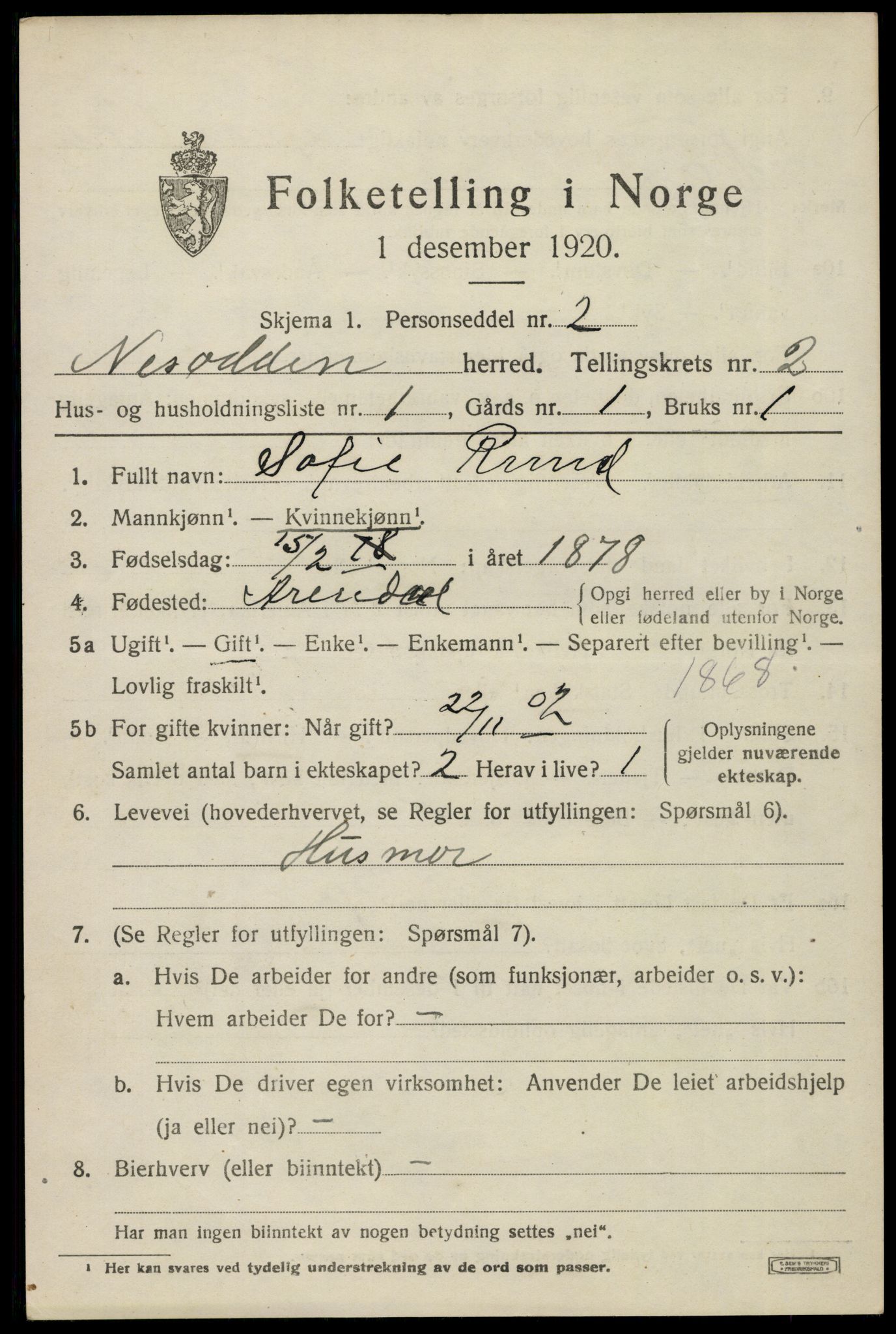 SAO, 1920 census for Nesodden, 1920, p. 2393