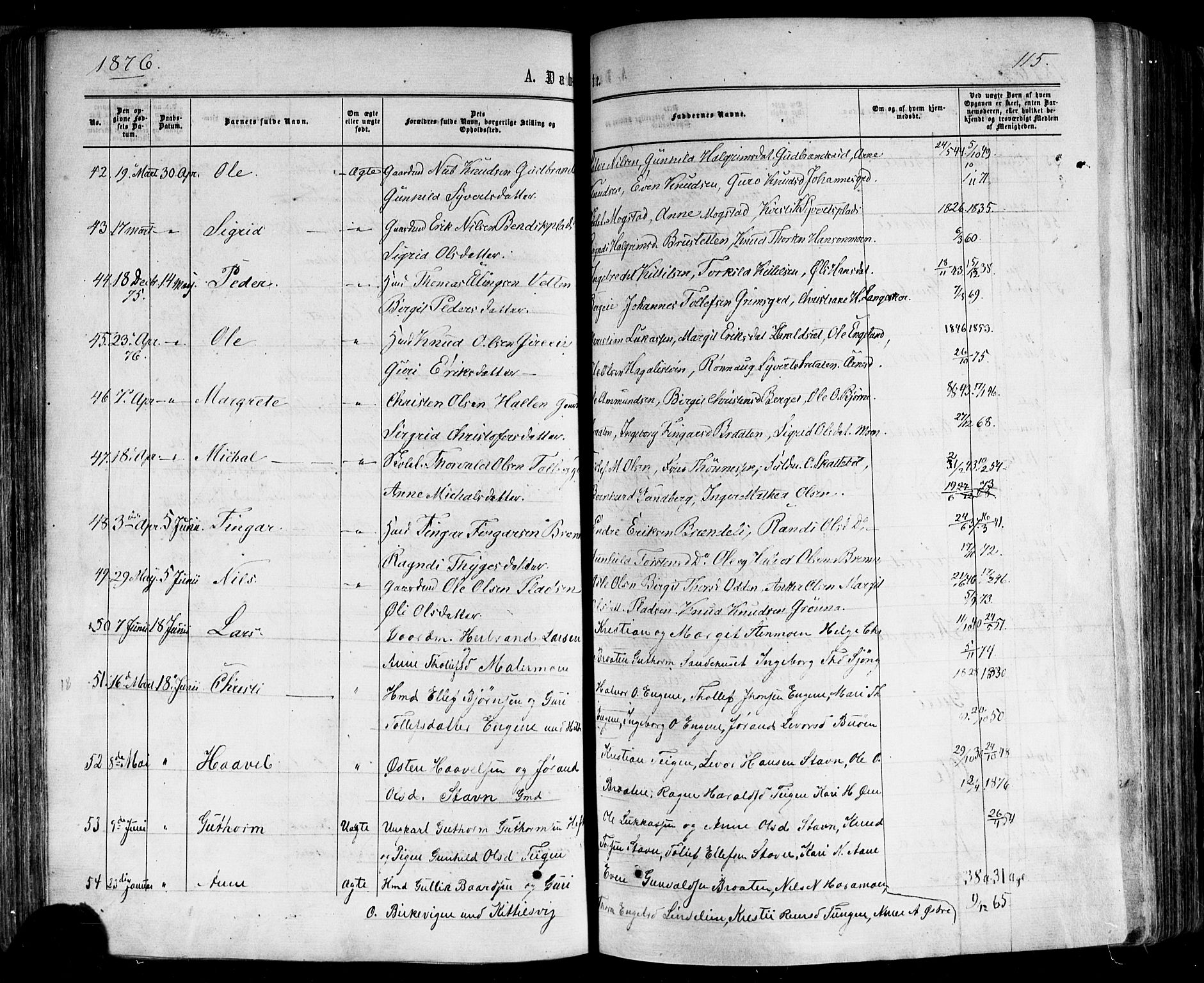 Nes kirkebøker, AV/SAKO-A-236/F/Fa/L0010: Parish register (official) no. 10, 1864-1880, p. 115