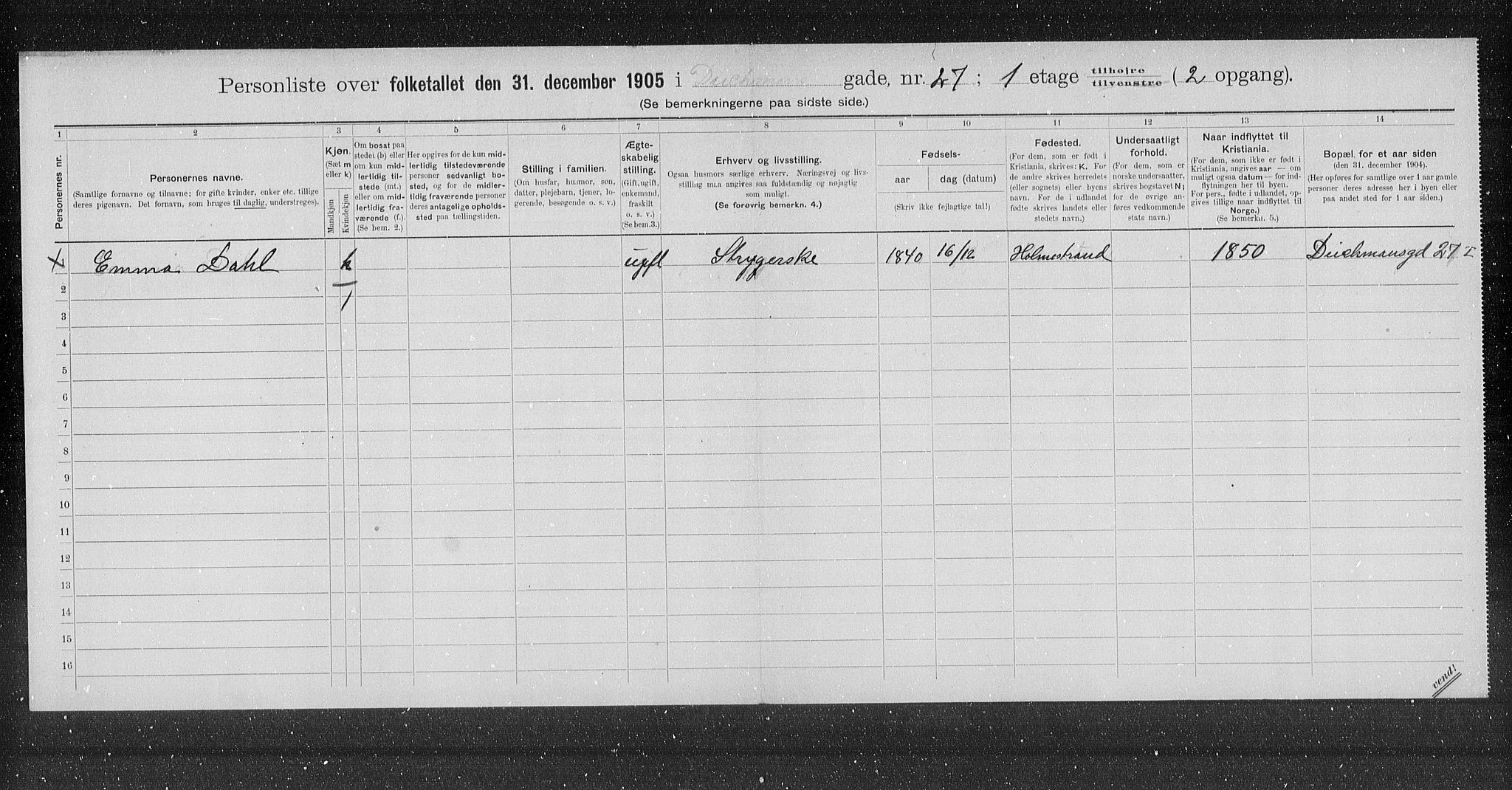 OBA, Municipal Census 1905 for Kristiania, 1905, p. 8203