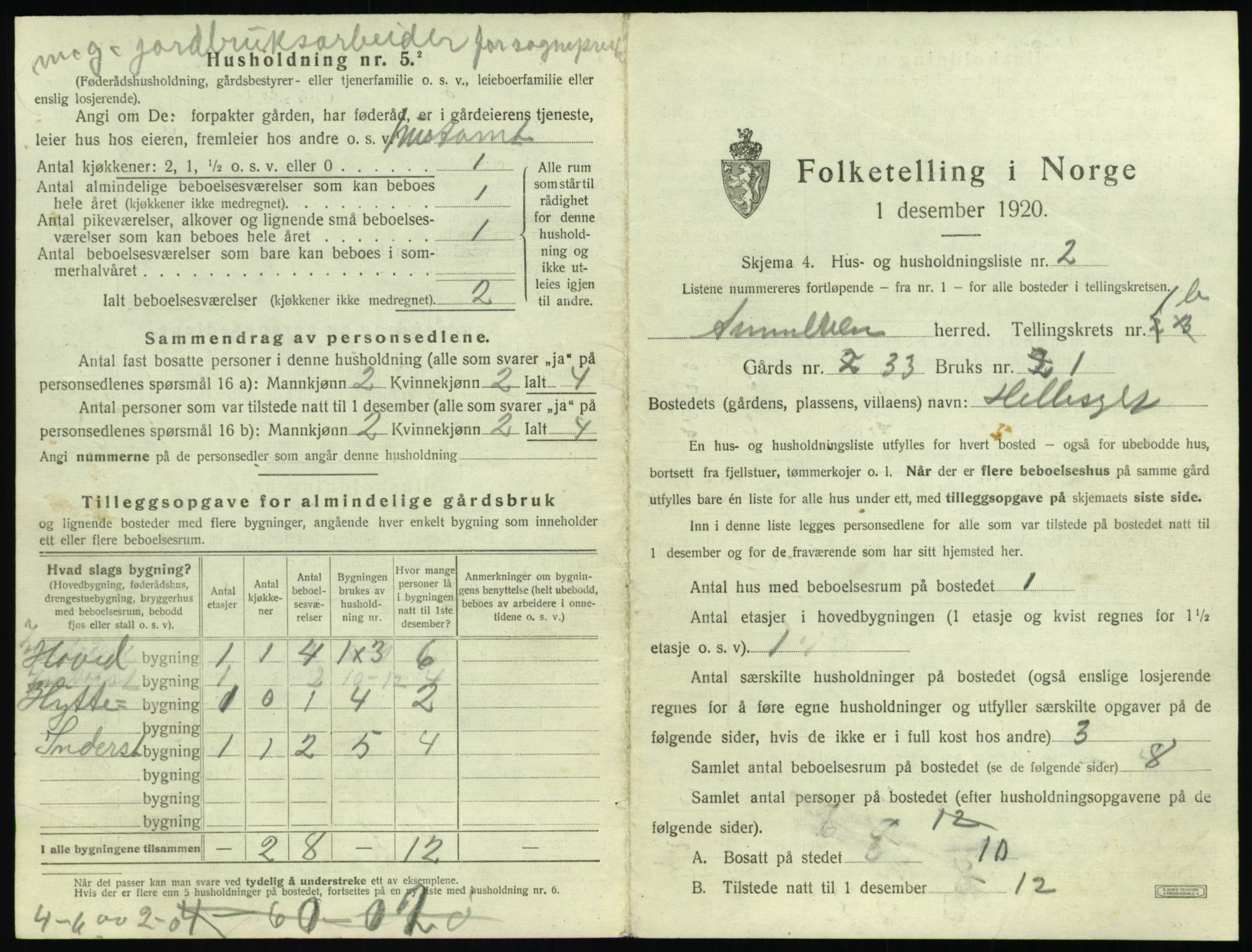 SAT, 1920 census for Sunnylven, 1920, p. 120