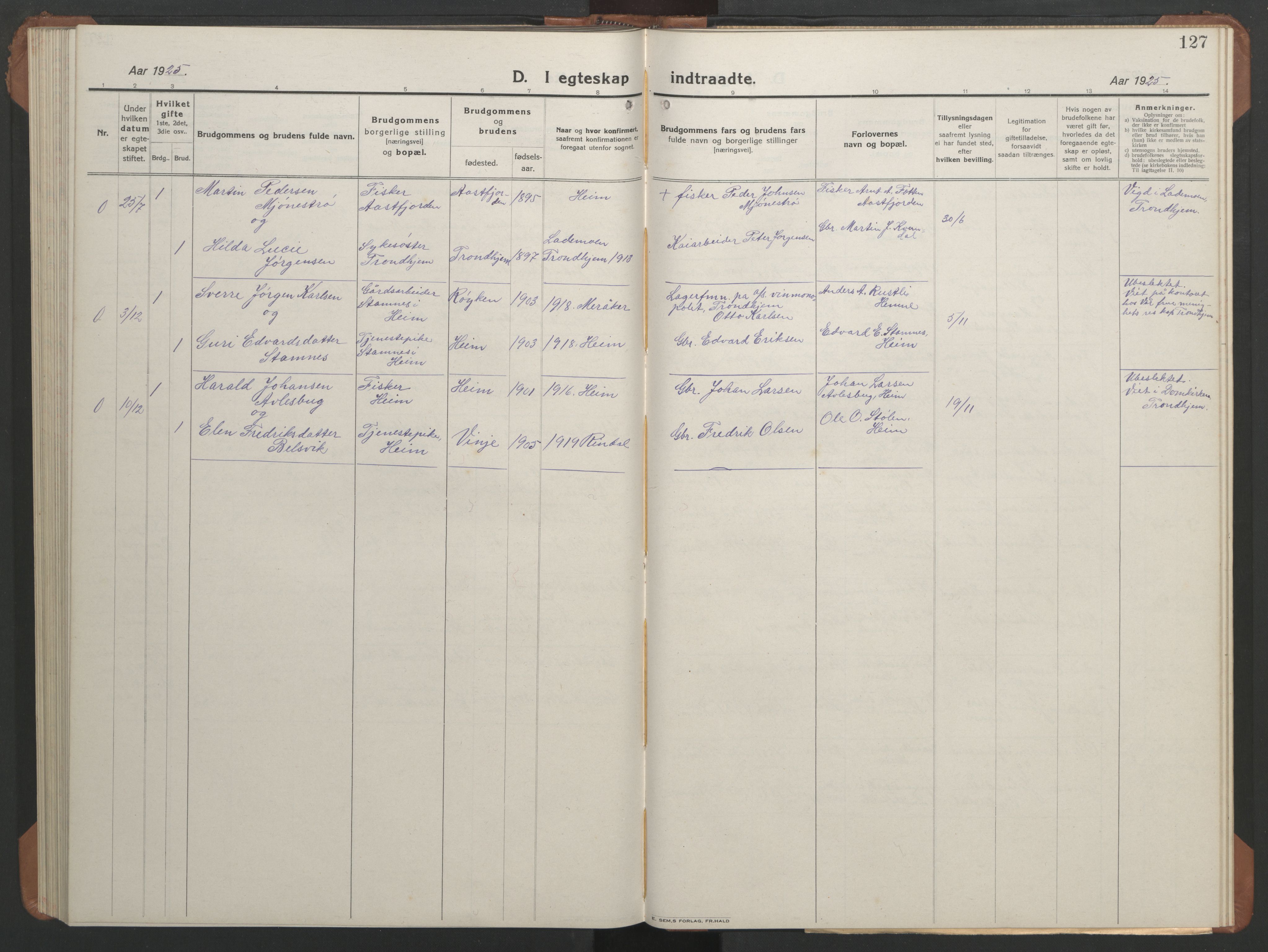 Ministerialprotokoller, klokkerbøker og fødselsregistre - Sør-Trøndelag, SAT/A-1456/633/L0521: Parish register (copy) no. 633C03, 1921-1946, p. 119