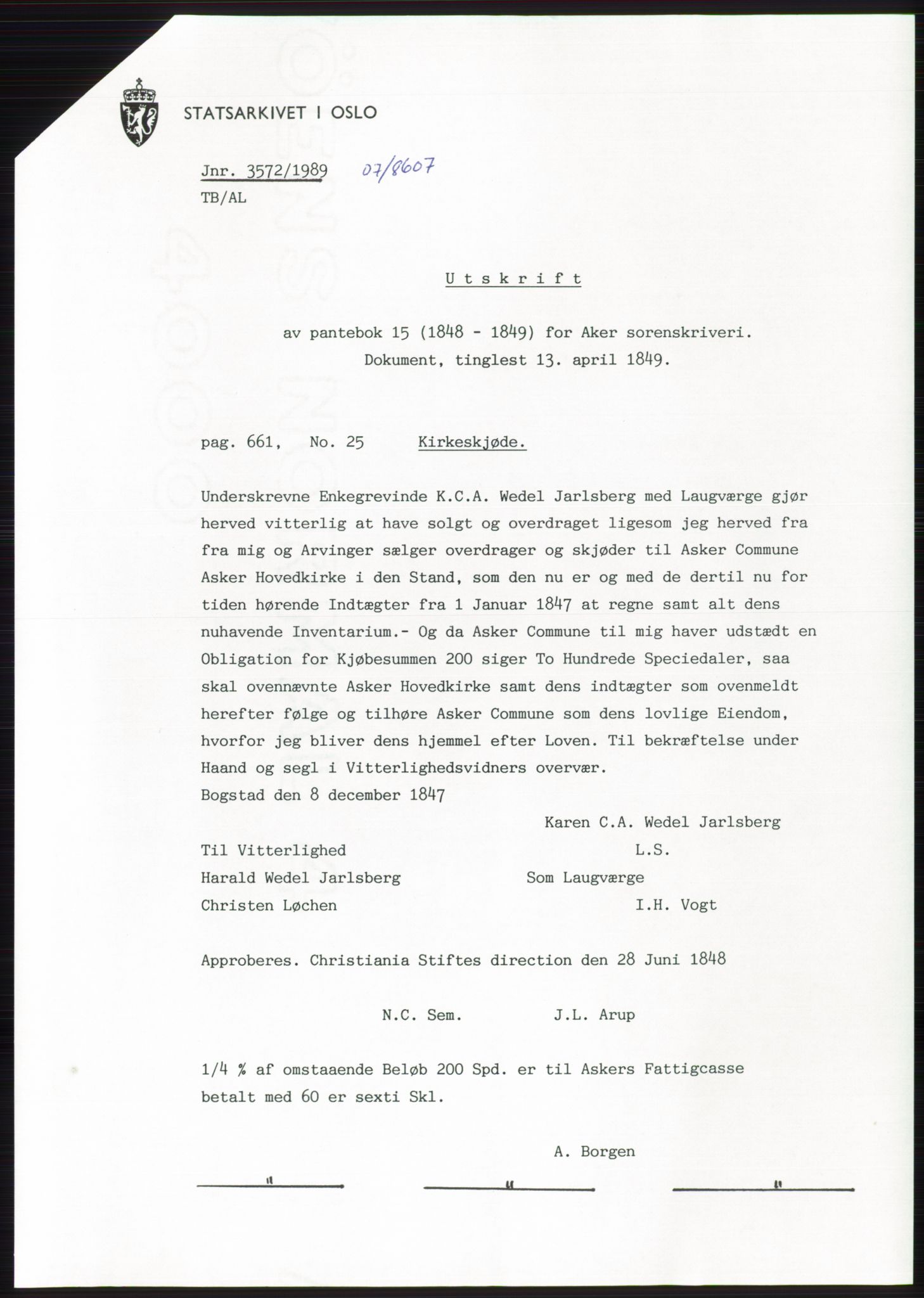 Statsarkivet i Oslo, SAO/A-10621/Z/Zd/L0047: Avskrifter, j.nr 52-4422/1989, 1989, p. 192