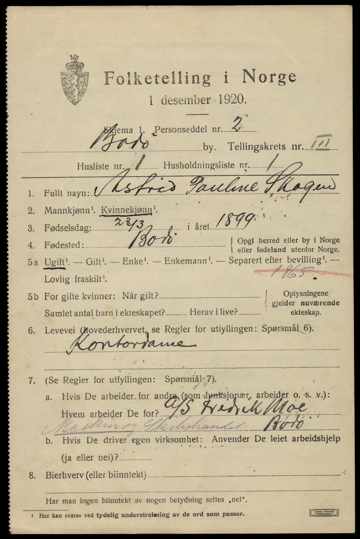 SAT, 1920 census for Bodø, 1920, p. 5675