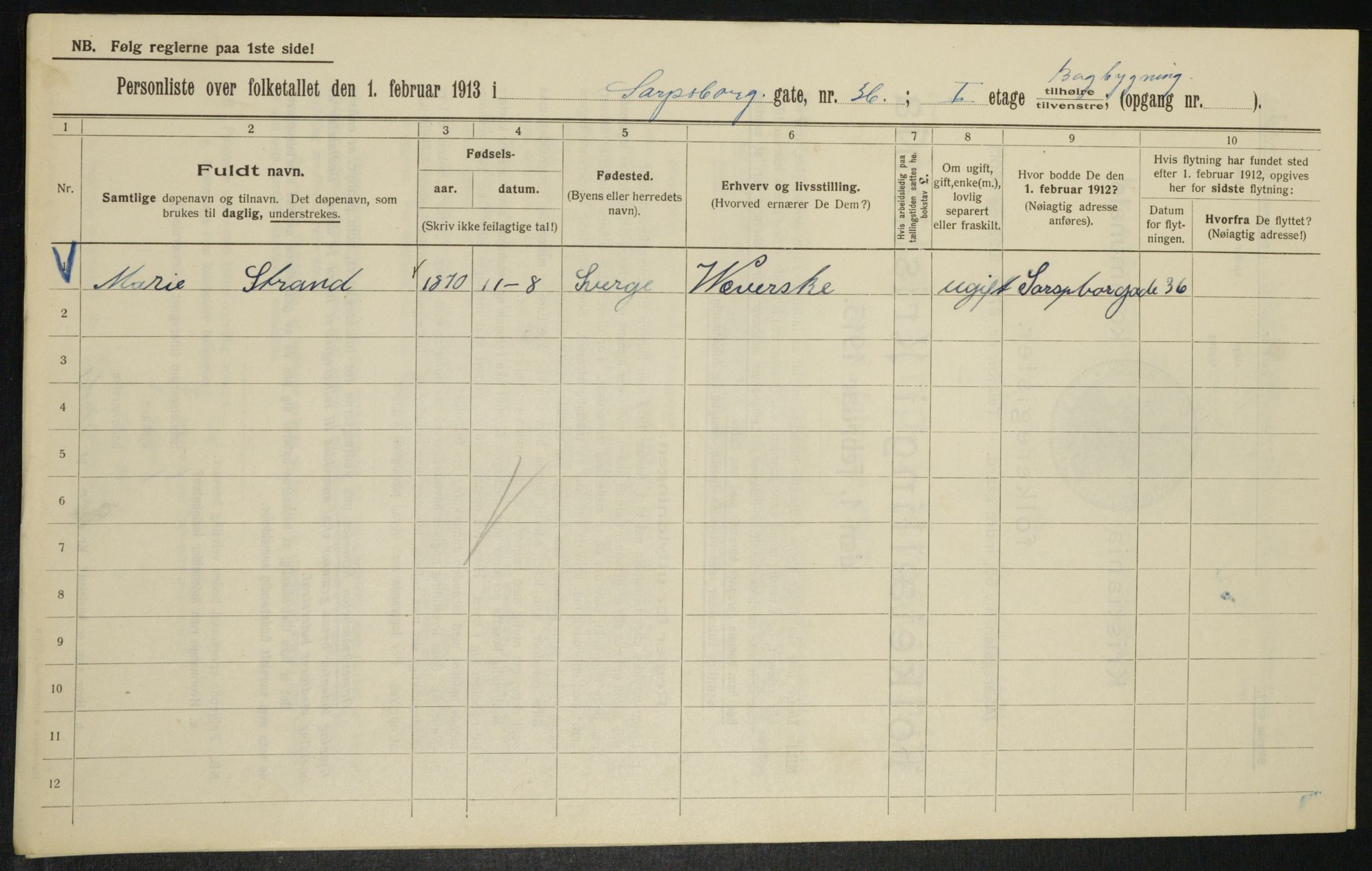 OBA, Municipal Census 1913 for Kristiania, 1913, p. 89198