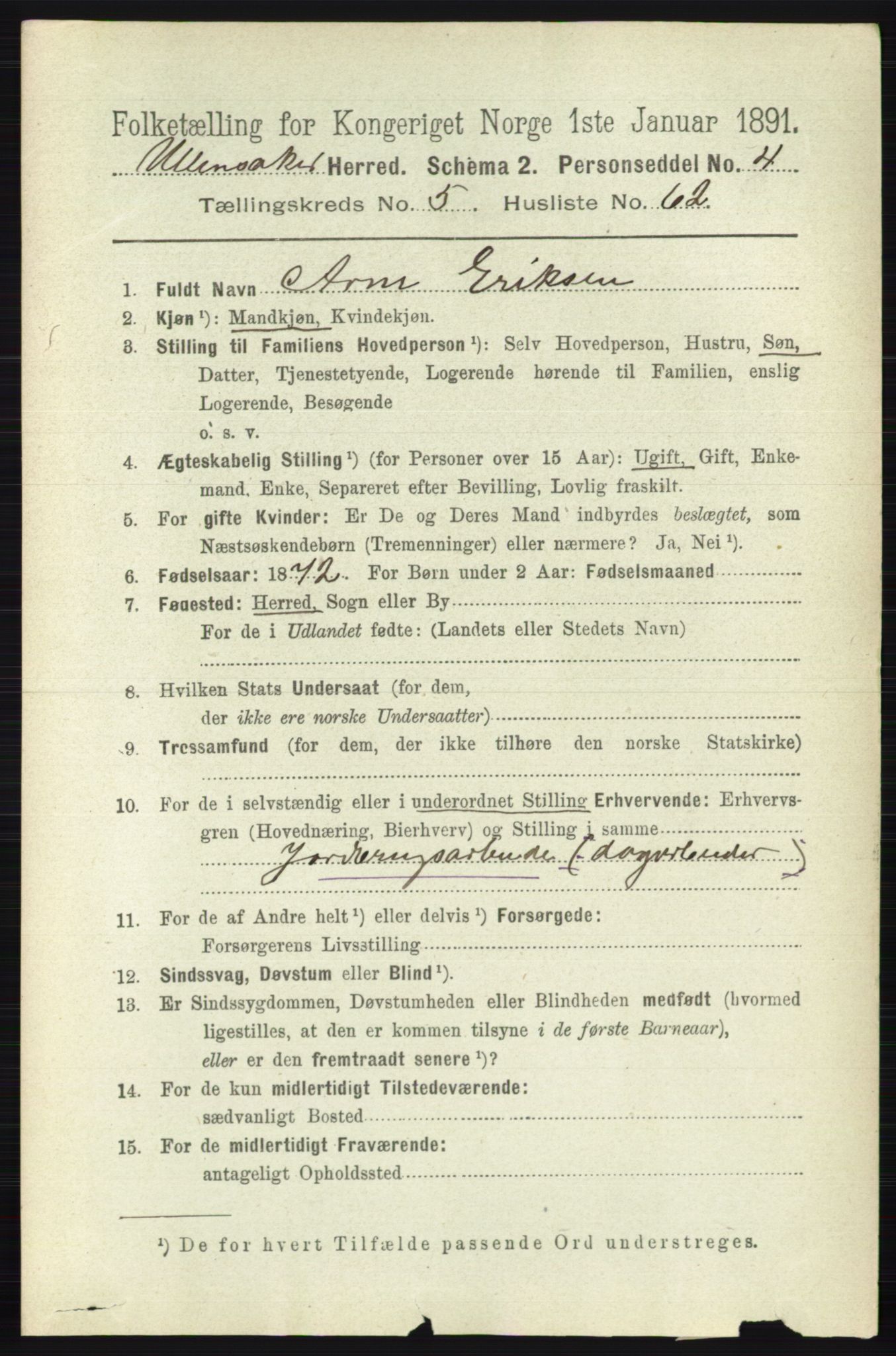 RA, 1891 census for 0235 Ullensaker, 1891, p. 2419