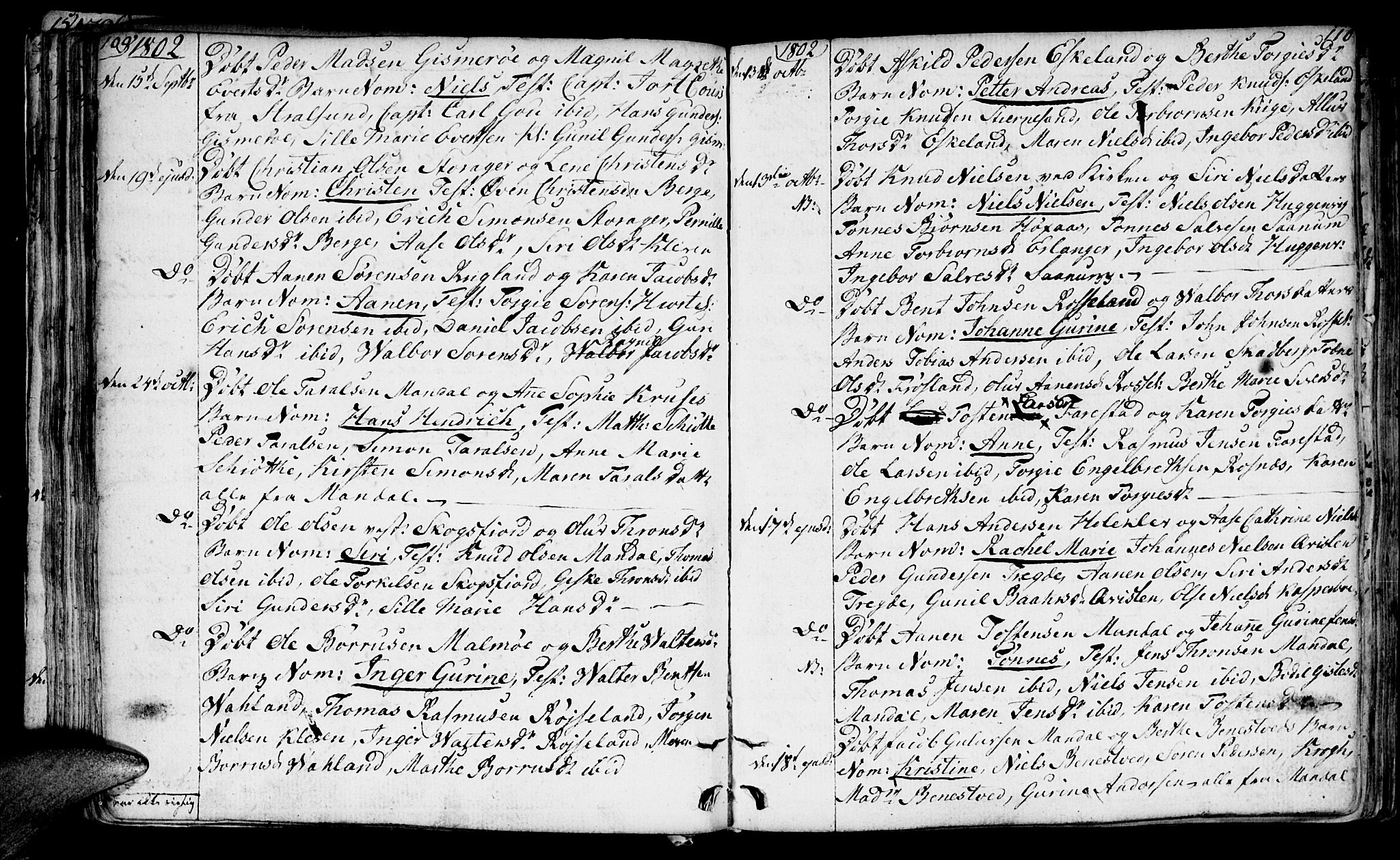 Mandal sokneprestkontor, SAK/1111-0030/F/Fa/Faa/L0008: Parish register (official) no. A 8, 1794-1817, p. 109-110