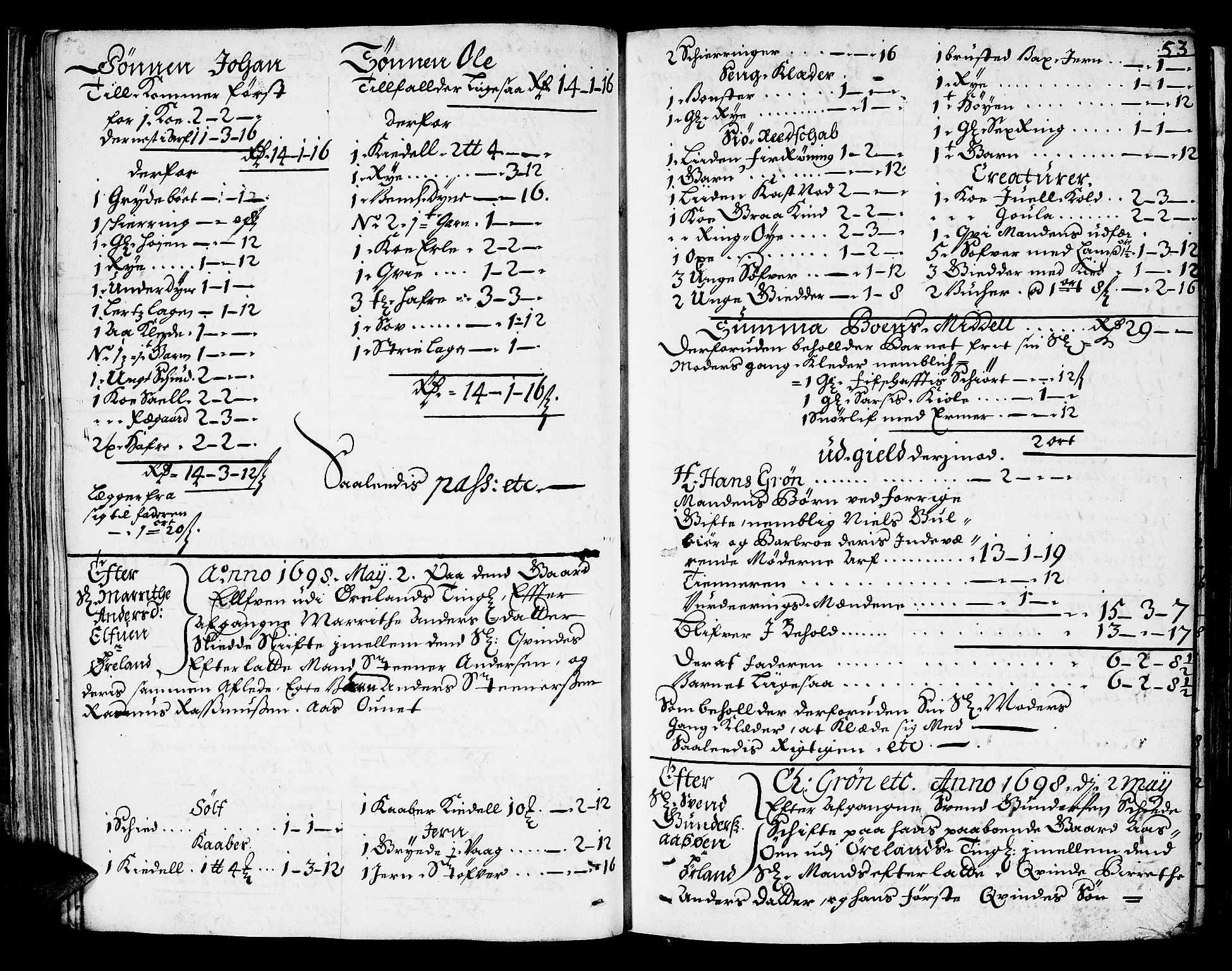 Fosen sorenskriveri, SAT/A-1107/1/3/3A/L0003: Skifteprotokoll, 1696-1709, p. 53