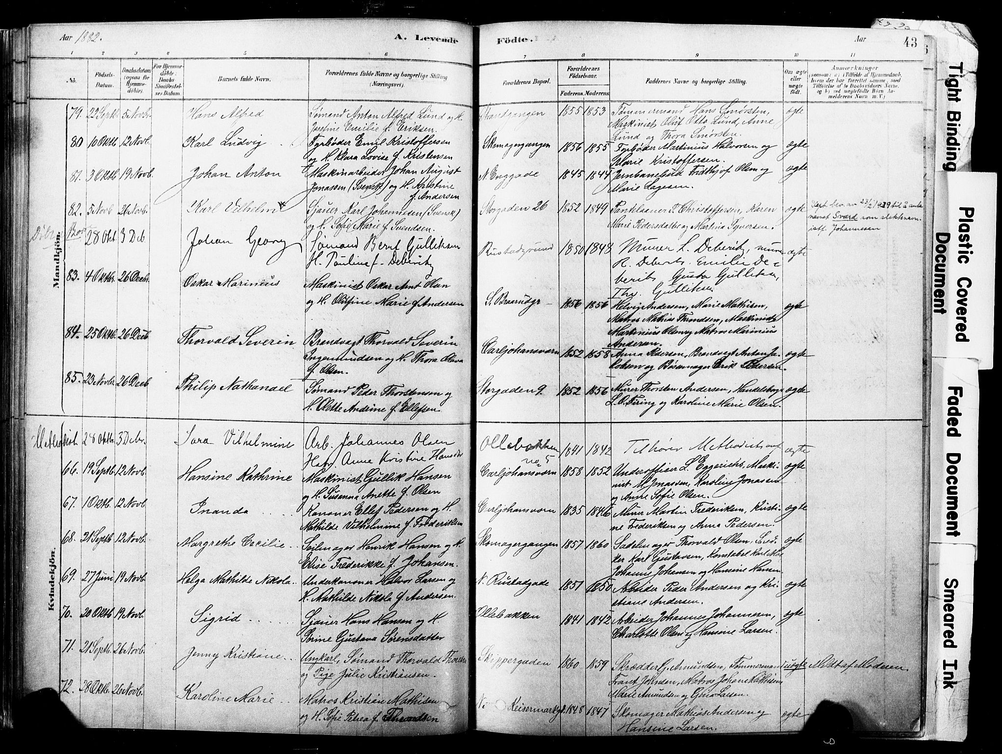 Horten kirkebøker, SAKO/A-348/F/Fa/L0003: Parish register (official) no. 3, 1878-1887, p. 43