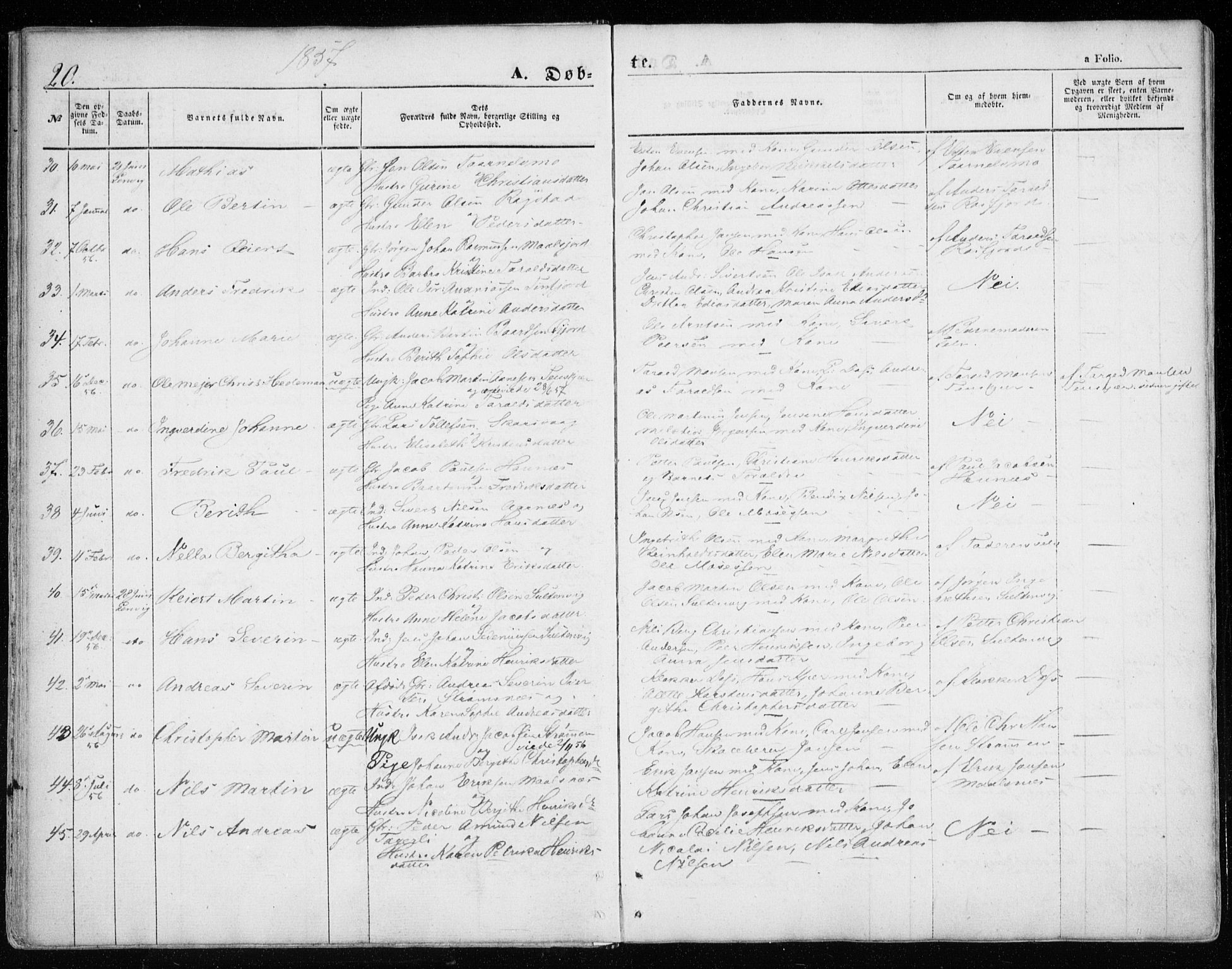 Lenvik sokneprestembete, SATØ/S-1310/H/Ha/Haa/L0007kirke: Parish register (official) no. 7, 1855-1865, p. 20