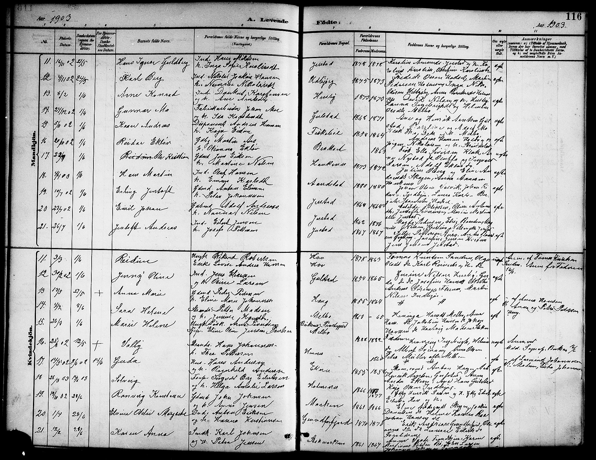 Ministerialprotokoller, klokkerbøker og fødselsregistre - Nordland, AV/SAT-A-1459/888/L1268: Parish register (copy) no. 888C06, 1891-1908, p. 116