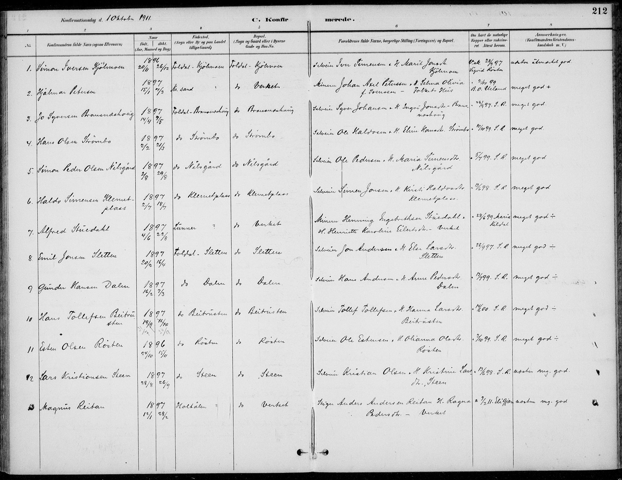 Alvdal prestekontor, SAH/PREST-060/H/Ha/Haa/L0003: Parish register (official) no. 3, 1886-1912, p. 212
