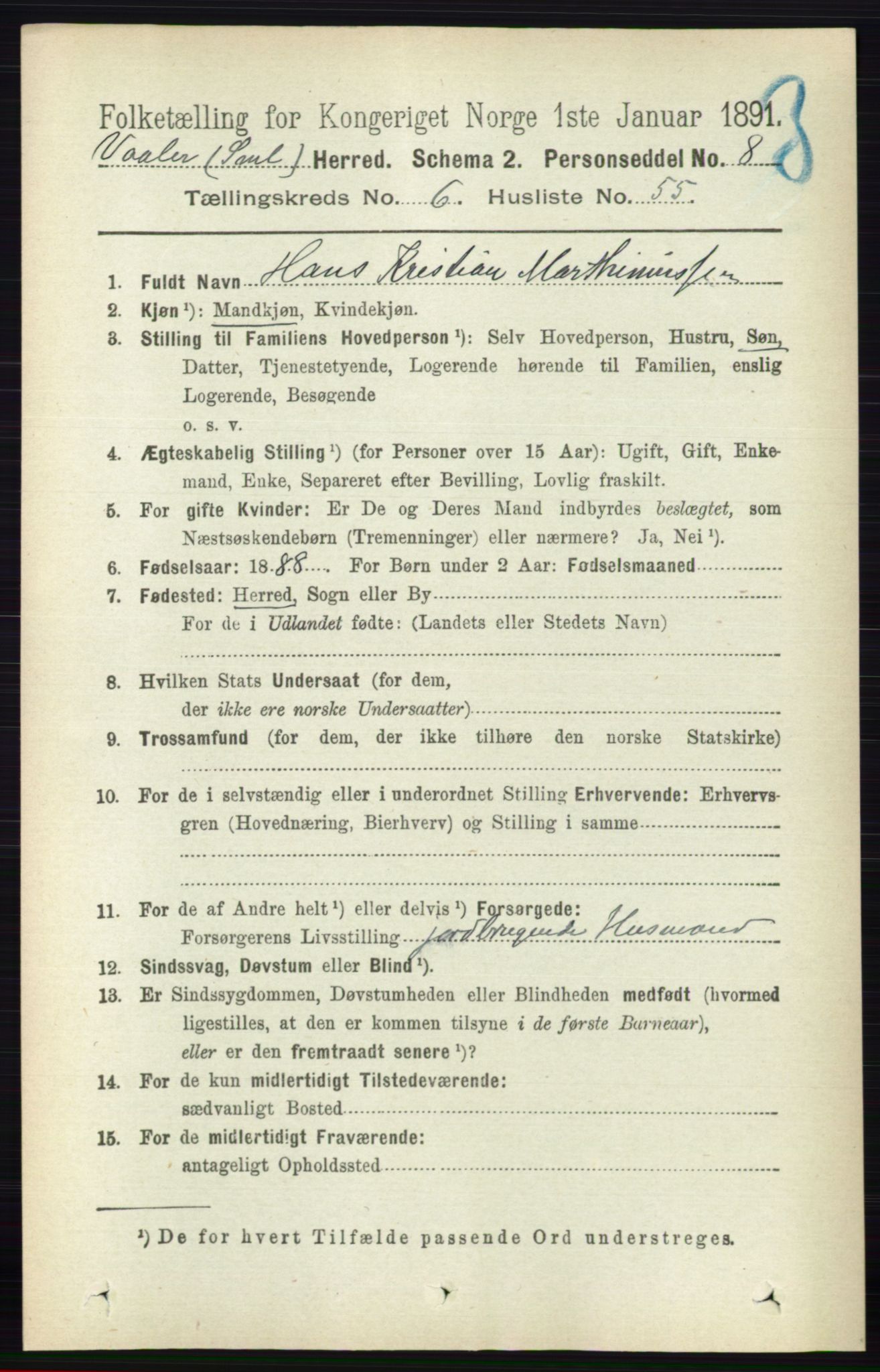 RA, 1891 census for 0137 Våler, 1891, p. 2661