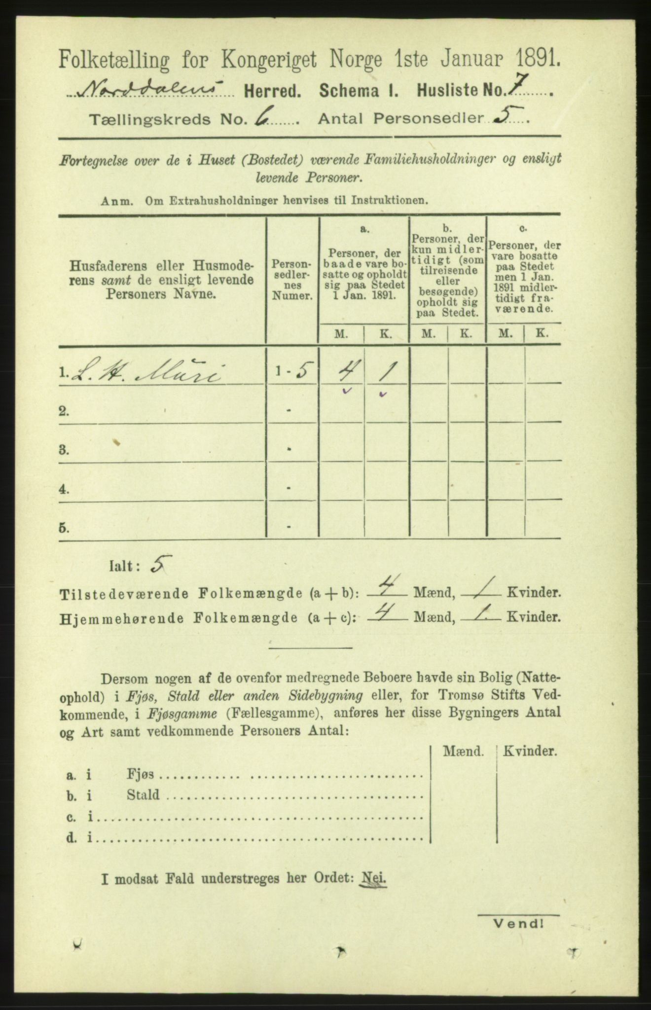 RA, 1891 census for 1524 Norddal, 1891, p. 1151