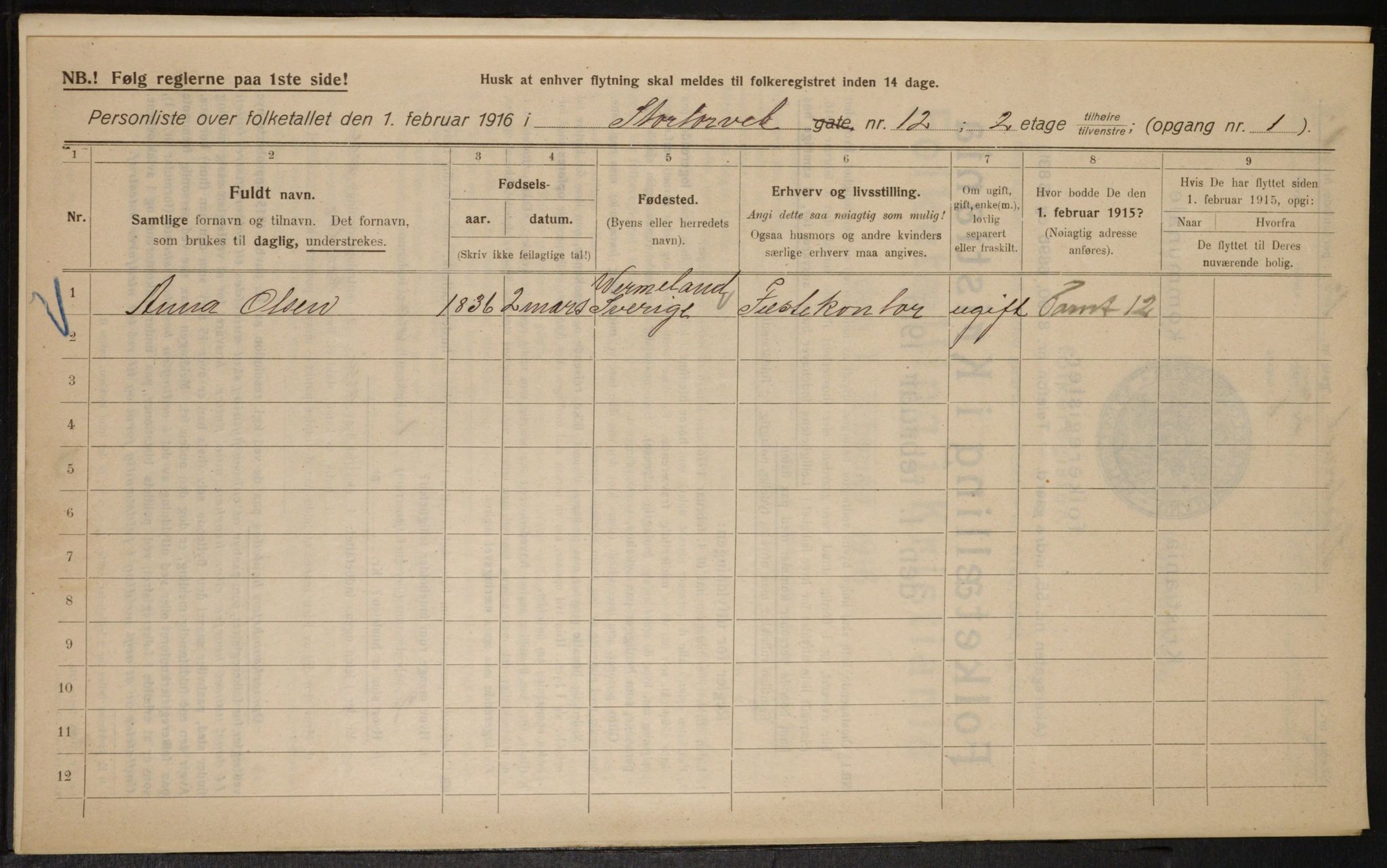 OBA, Municipal Census 1916 for Kristiania, 1916, p. 106448