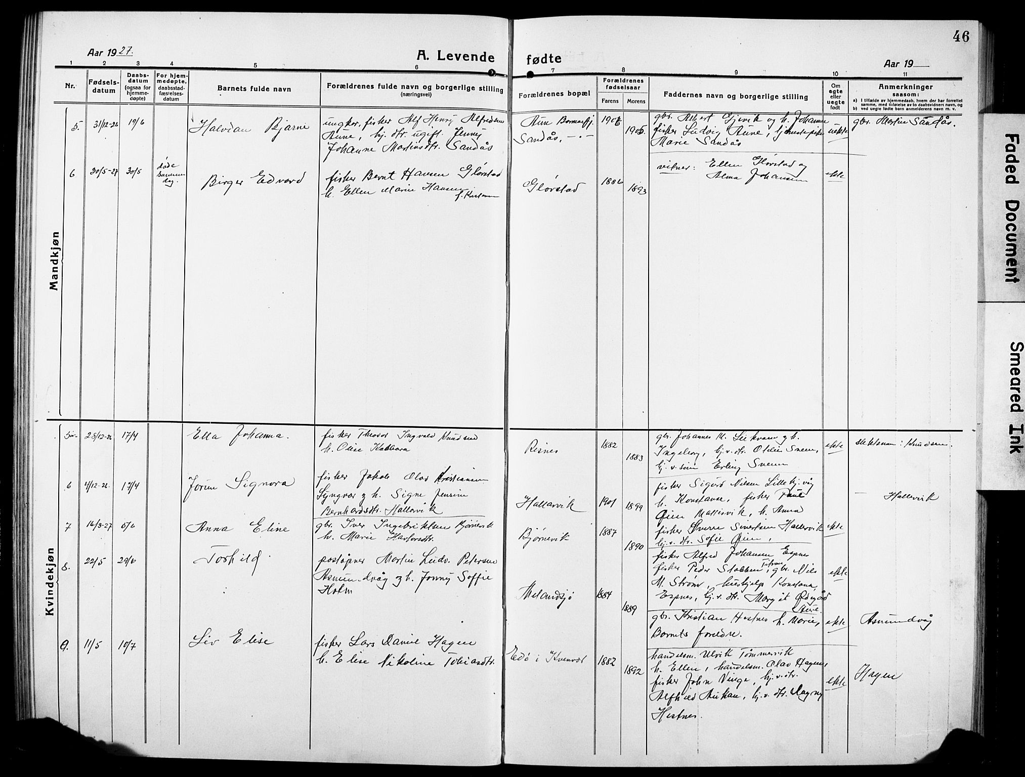 Ministerialprotokoller, klokkerbøker og fødselsregistre - Sør-Trøndelag, SAT/A-1456/634/L0543: Parish register (copy) no. 634C05, 1917-1928, p. 46