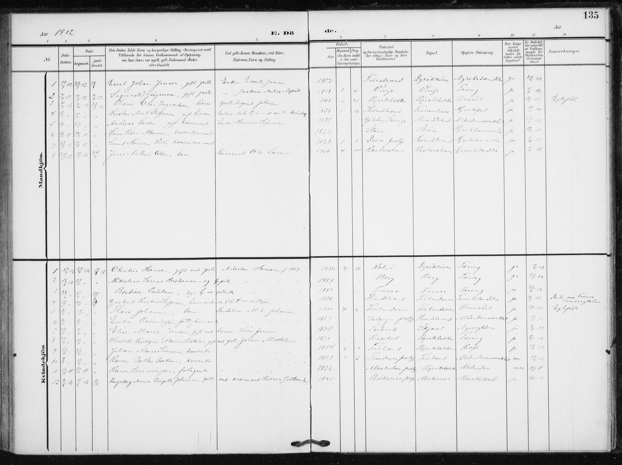 Tranøy sokneprestkontor, SATØ/S-1313/I/Ia/Iaa/L0013kirke: Parish register (official) no. 13, 1905-1922, p. 135