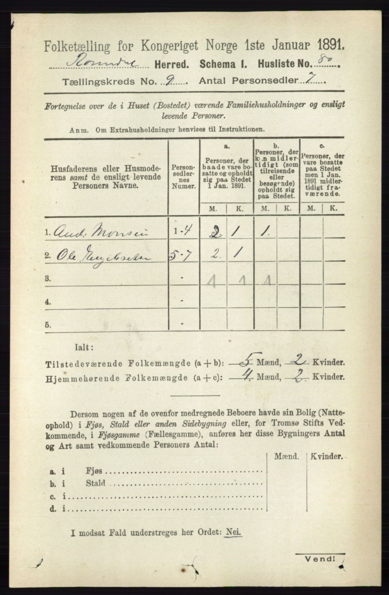 RA, 1891 census for 0416 Romedal, 1891, p. 4315