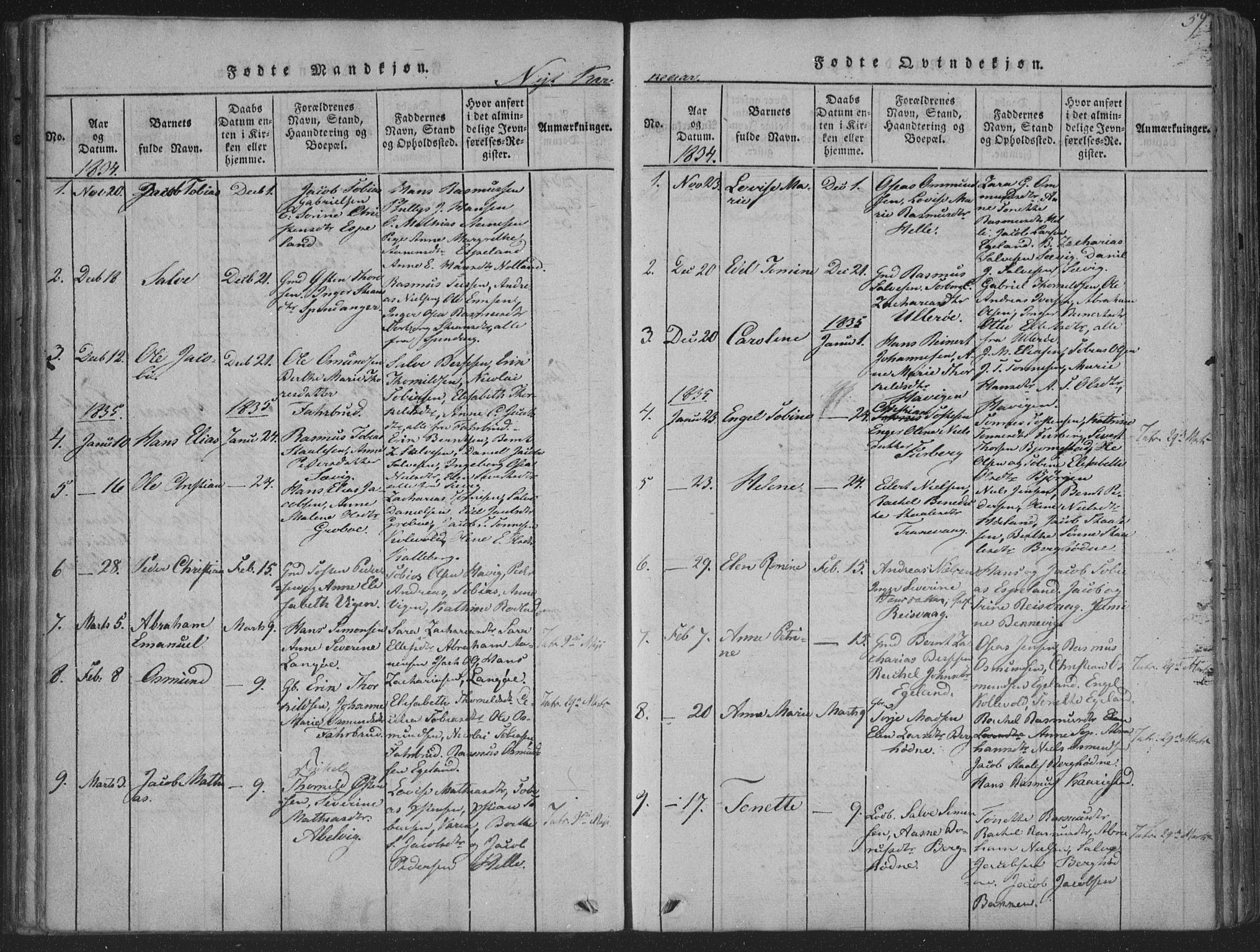 Herad sokneprestkontor, SAK/1111-0018/F/Fa/Fab/L0002: Parish register (official) no. A 2, 1816-1844, p. 59