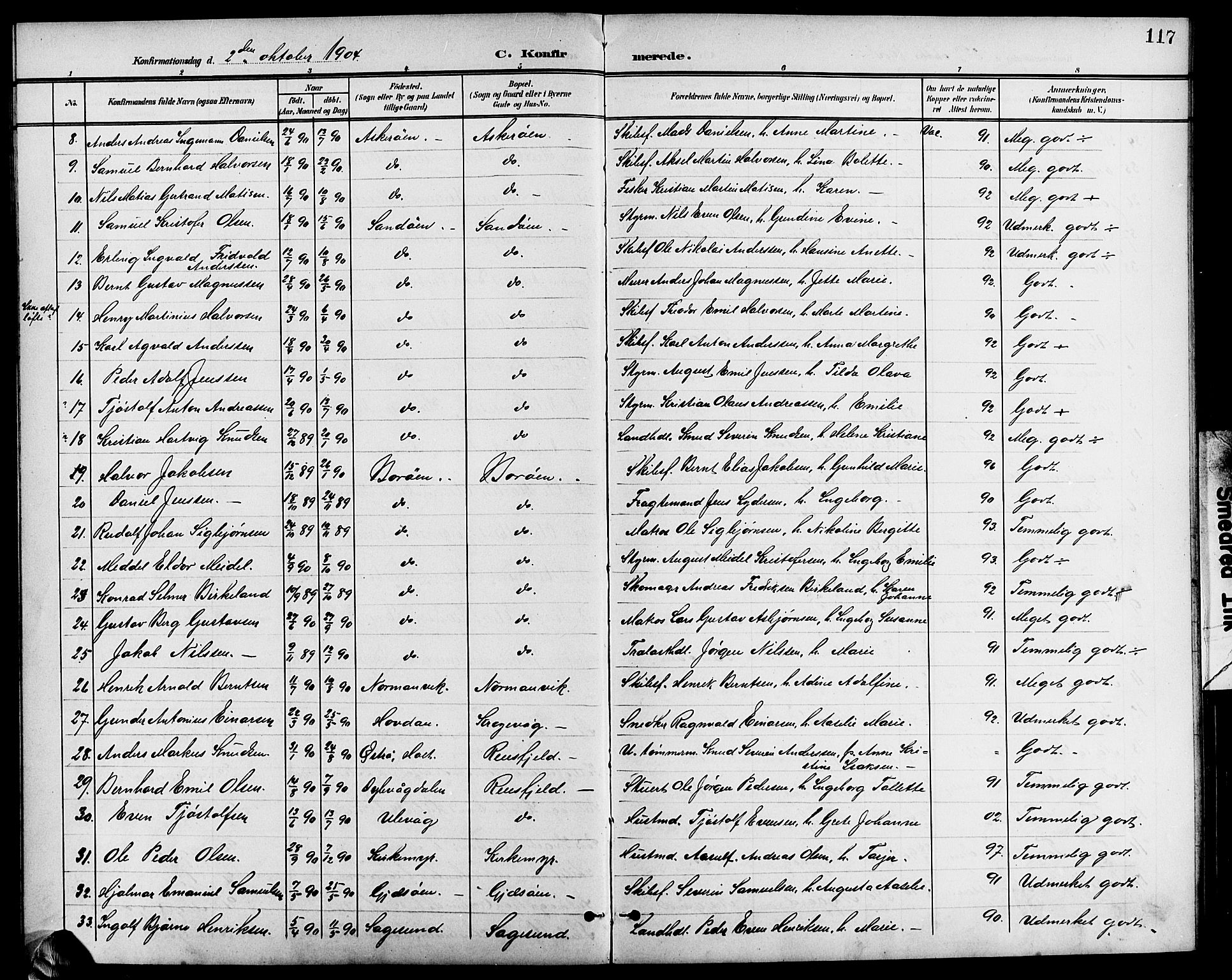 Dypvåg sokneprestkontor, AV/SAK-1111-0007/F/Fb/Fba/L0014: Parish register (copy) no. B 14, 1901-1922, p. 117