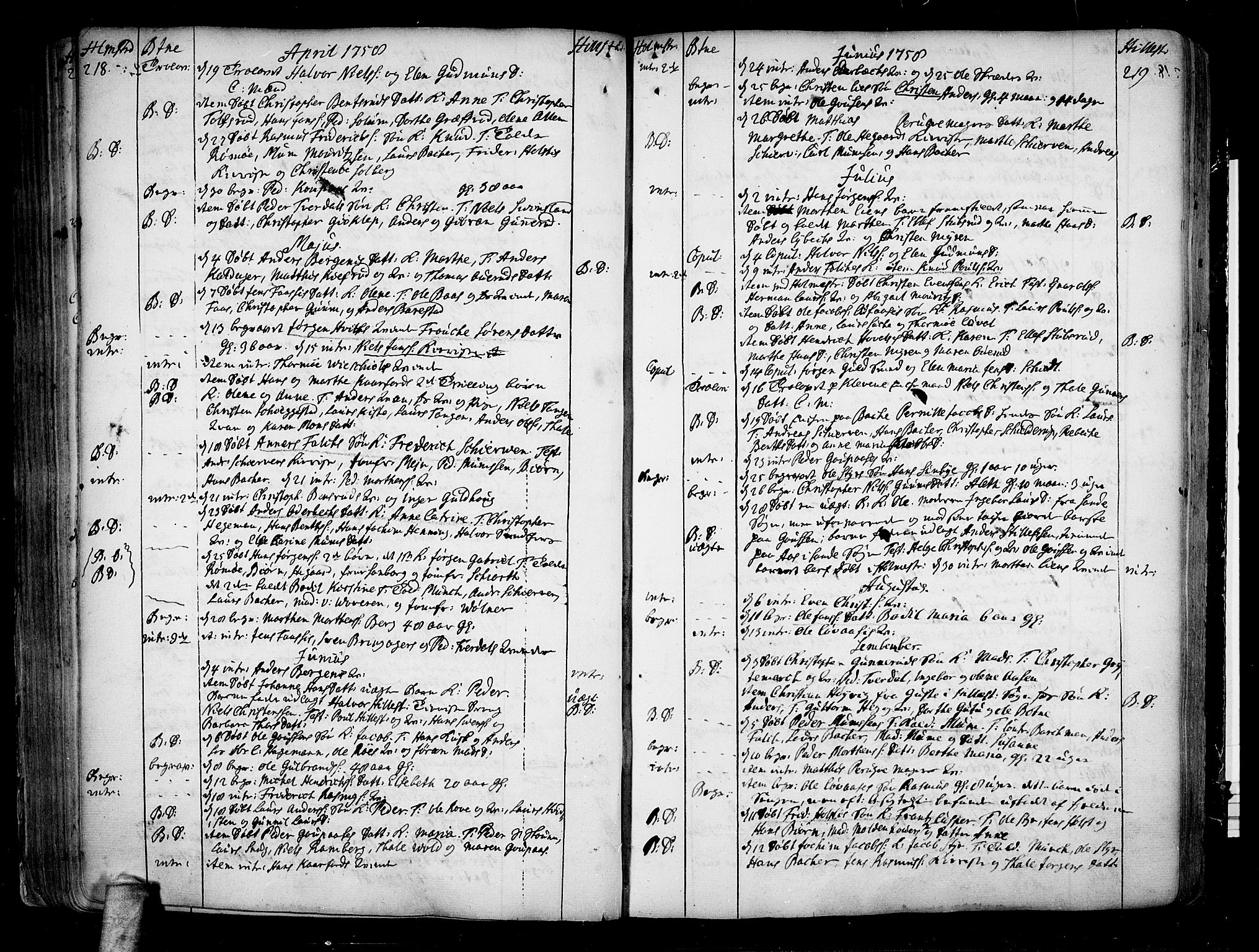 Botne kirkebøker, SAKO/A-340/F/Fa/L0001a: Parish register (official) no. I 1A, 1707-1778, p. 218-219