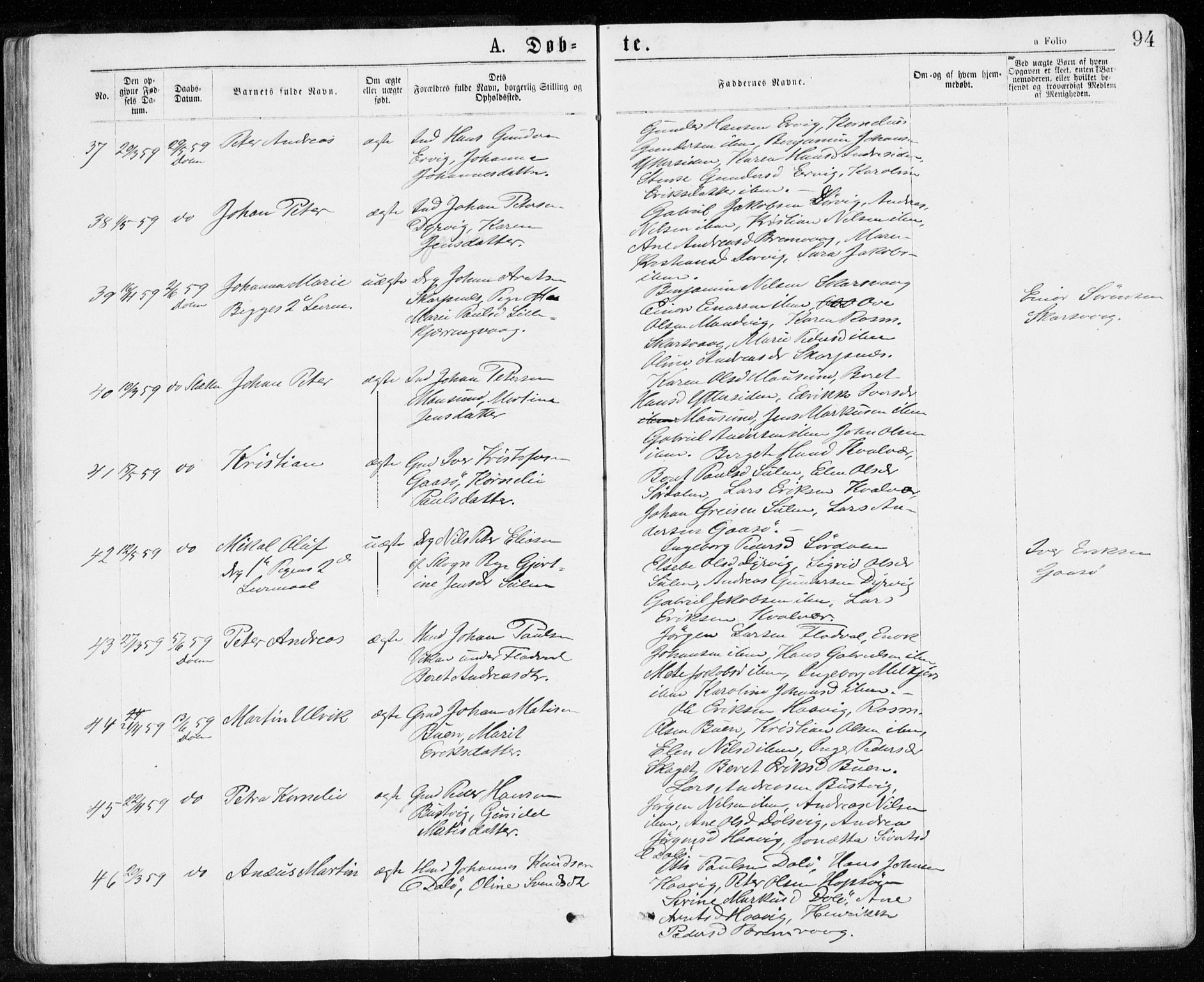 Ministerialprotokoller, klokkerbøker og fødselsregistre - Sør-Trøndelag, AV/SAT-A-1456/640/L0576: Parish register (official) no. 640A01, 1846-1876, p. 94