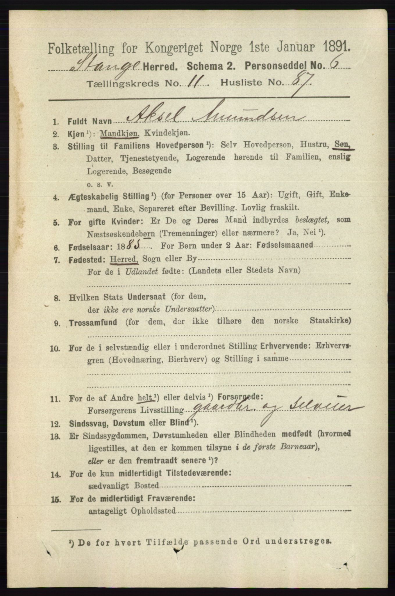 RA, 1891 census for 0417 Stange, 1891, p. 7944