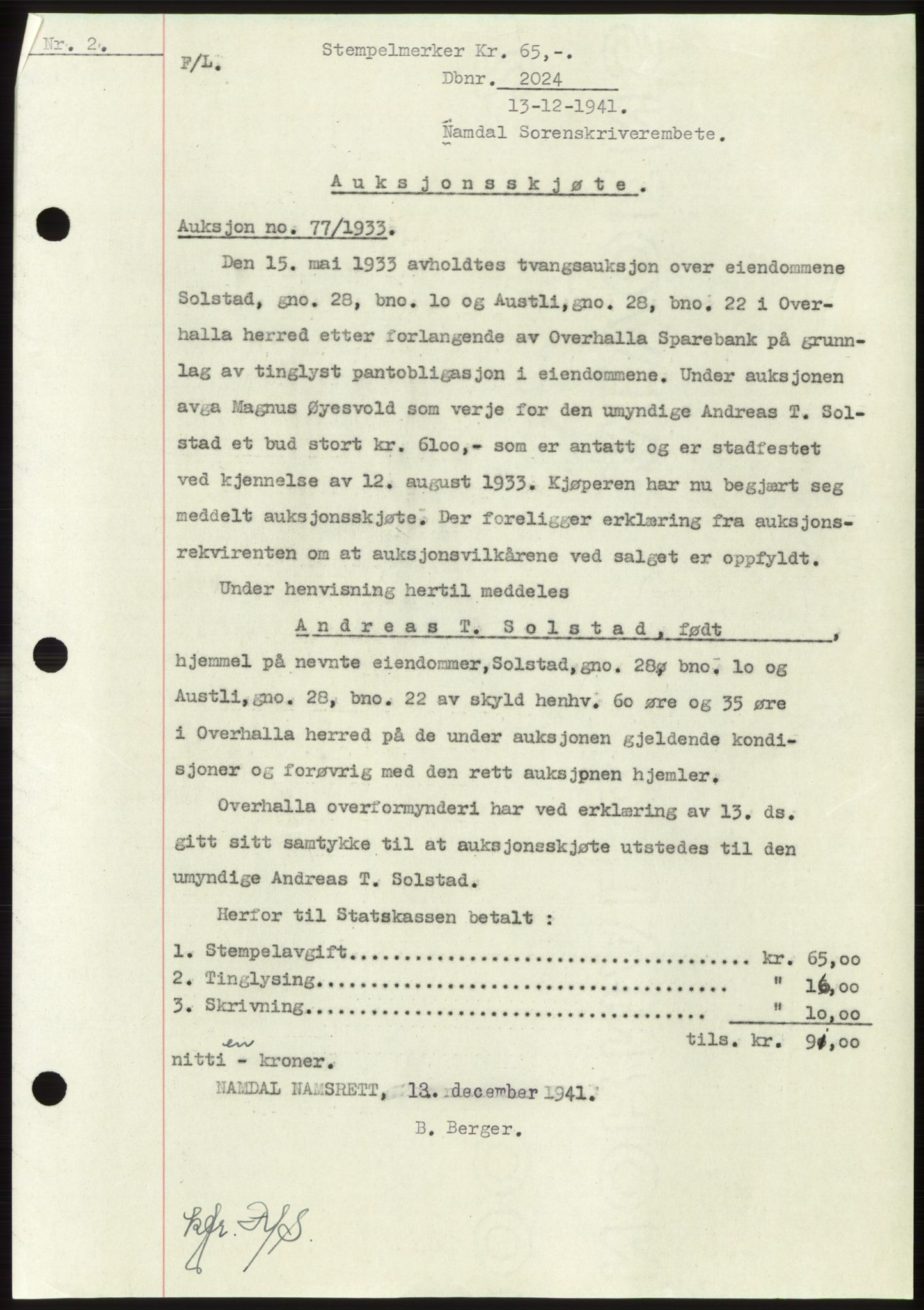Namdal sorenskriveri, SAT/A-4133/1/2/2C: Mortgage book no. -, 1941-1942, Diary no: : 2024/1941