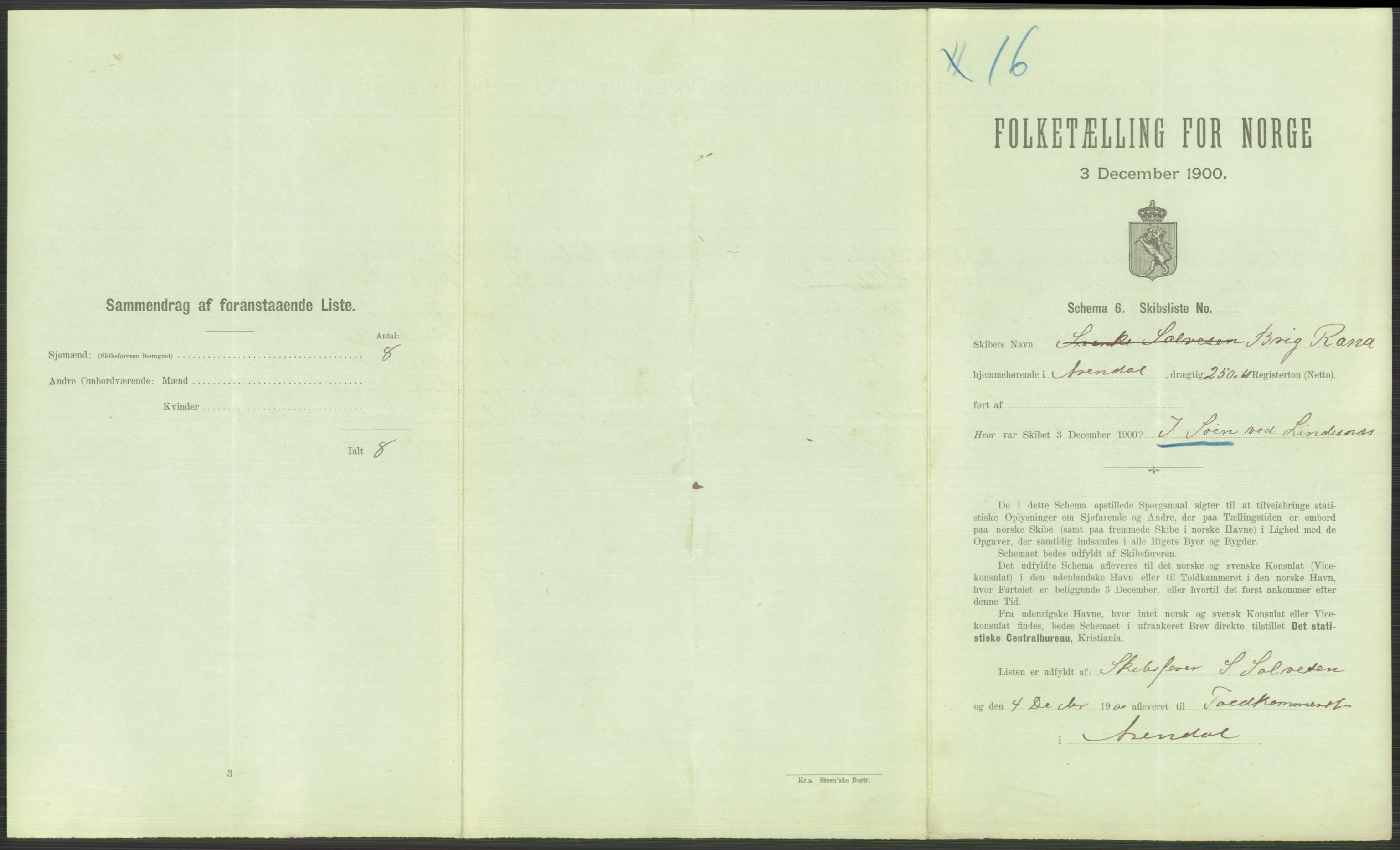 RA, 1900 Census - ship lists from ships in Norwegian harbours, harbours abroad and at sea, 1900, p. 5507