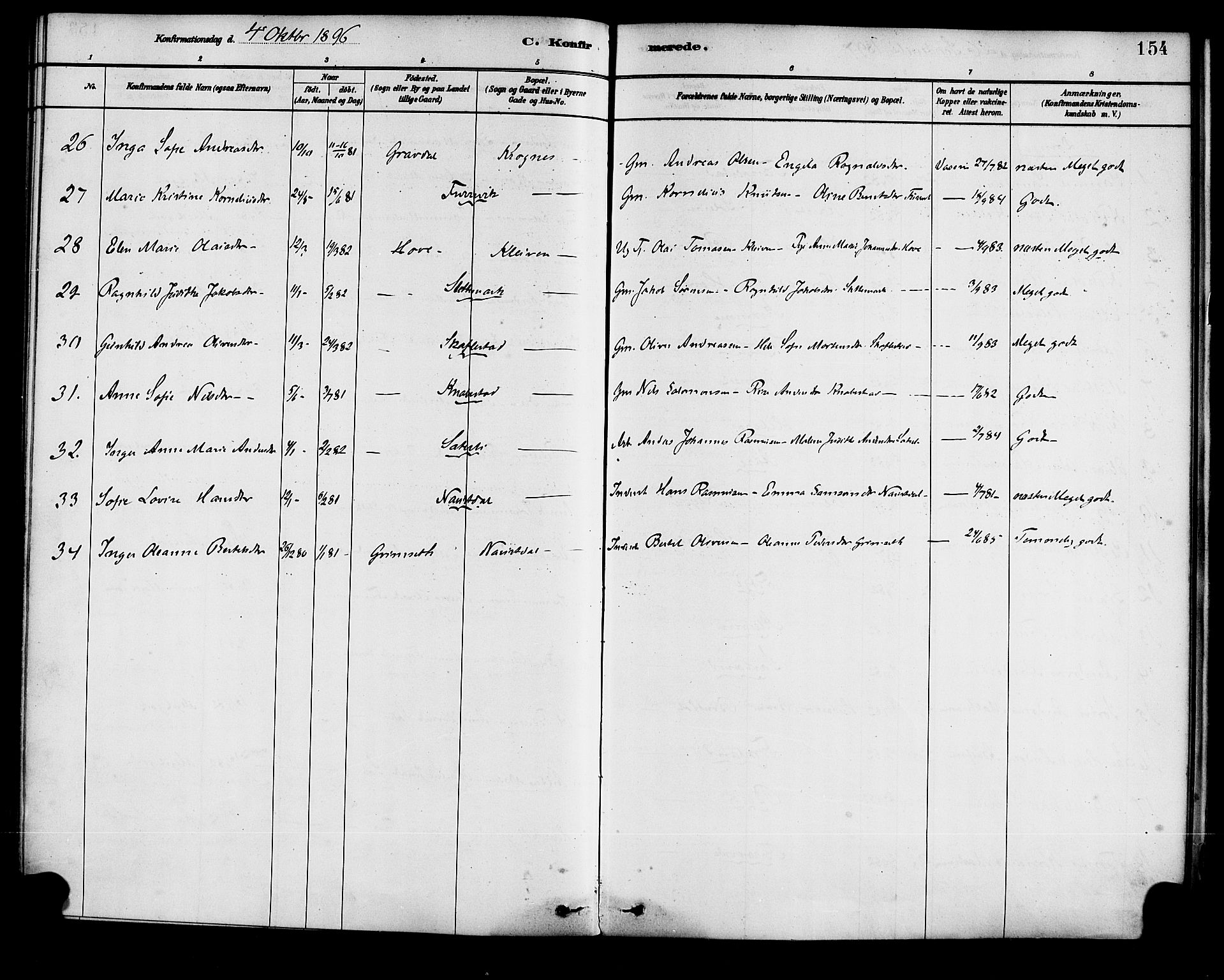 Førde sokneprestembete, SAB/A-79901/H/Haa/Haad/L0001: Parish register (official) no. D 1, 1881-1898, p. 154