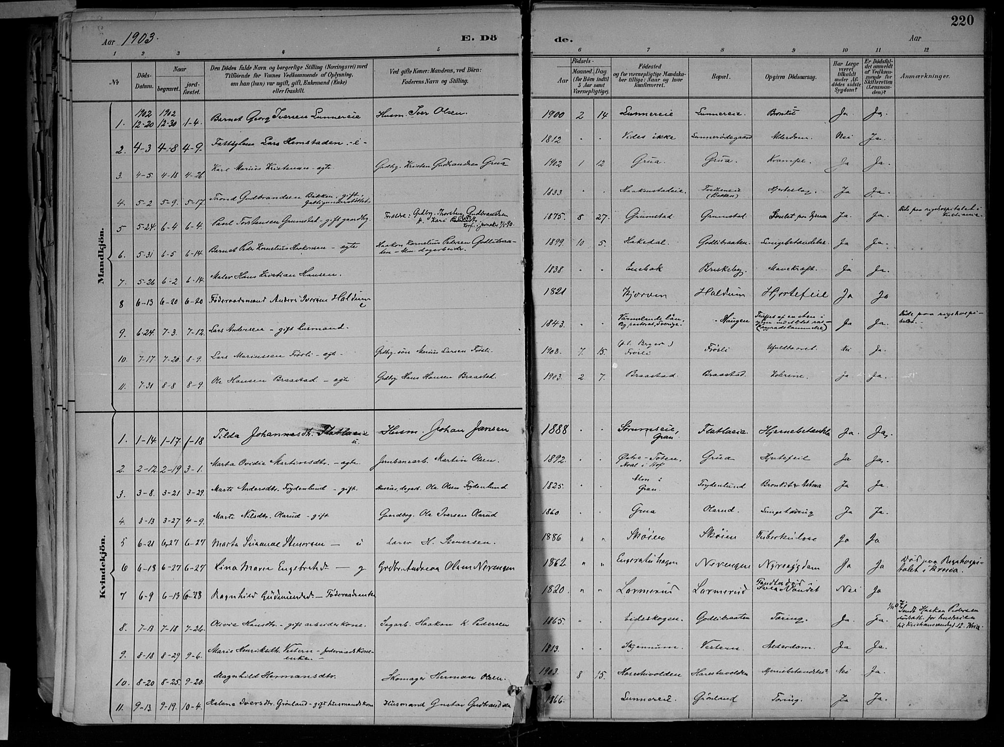 Jevnaker prestekontor, SAH/PREST-116/H/Ha/Haa/L0010: Parish register (official) no. 10, 1891-1906, p. 220