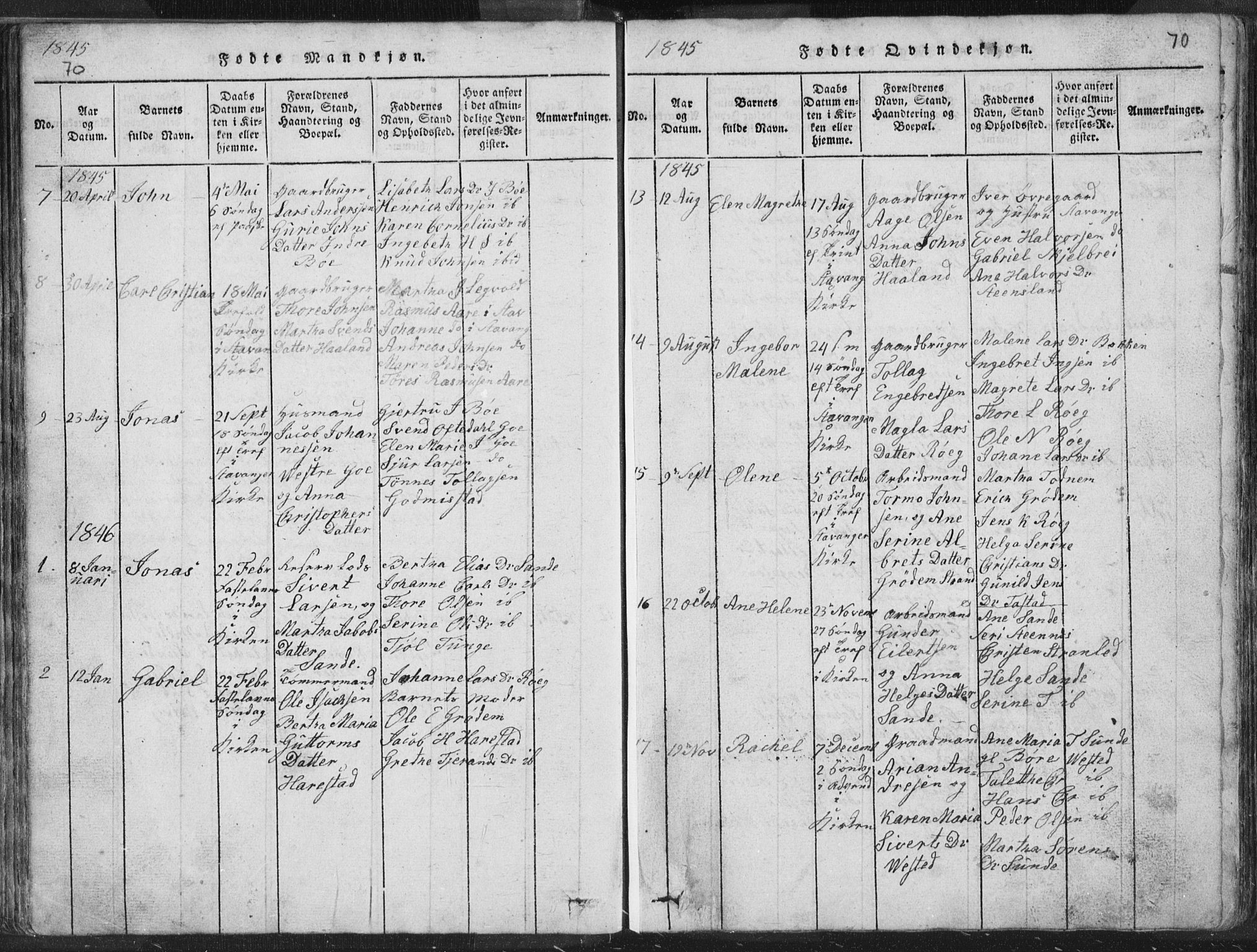 Hetland sokneprestkontor, SAST/A-101826/30/30BA/L0001: Parish register (official) no. A 1, 1816-1856, p. 70
