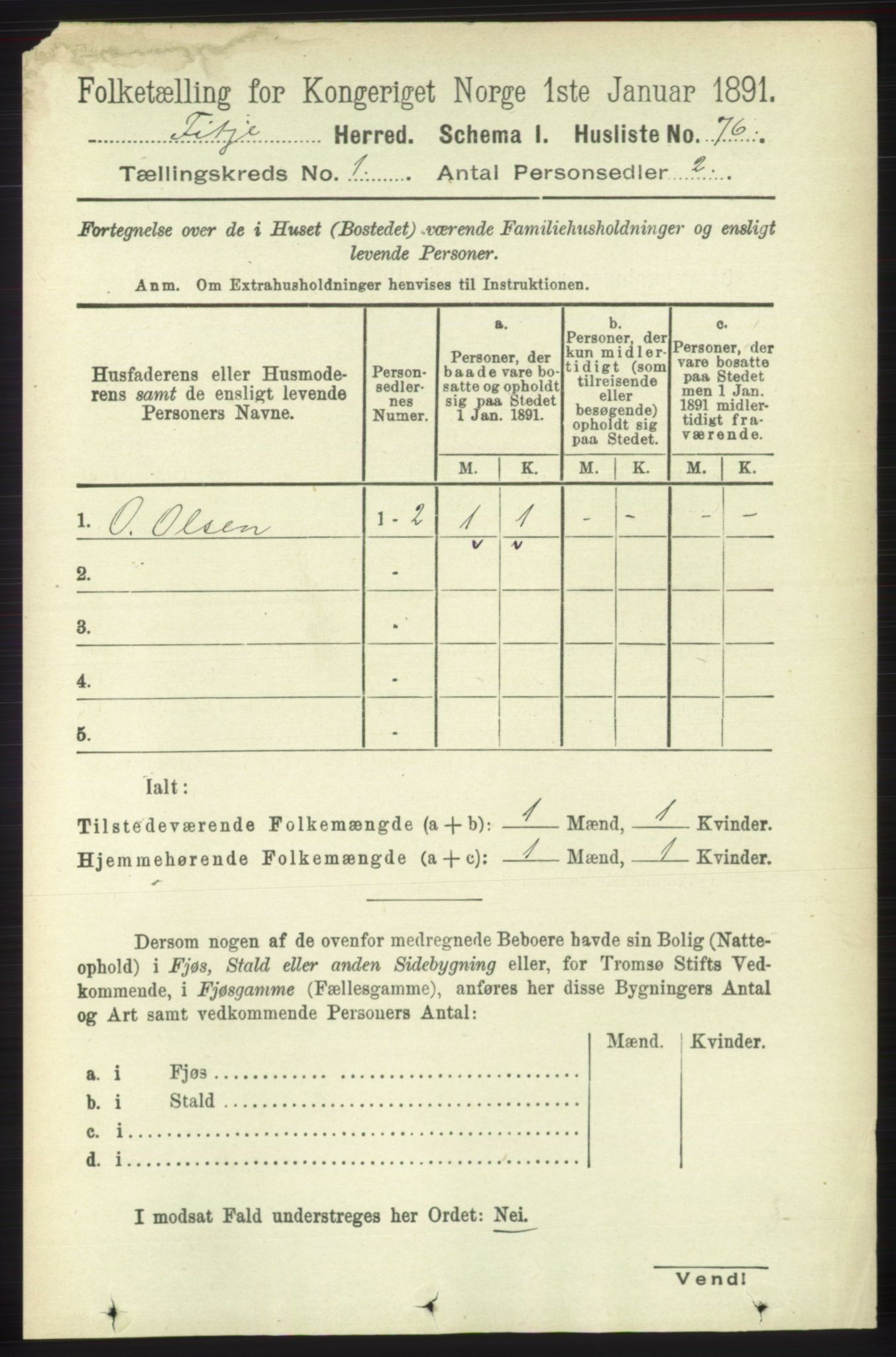 RA, 1891 census for 1222 Fitjar, 1891, p. 95