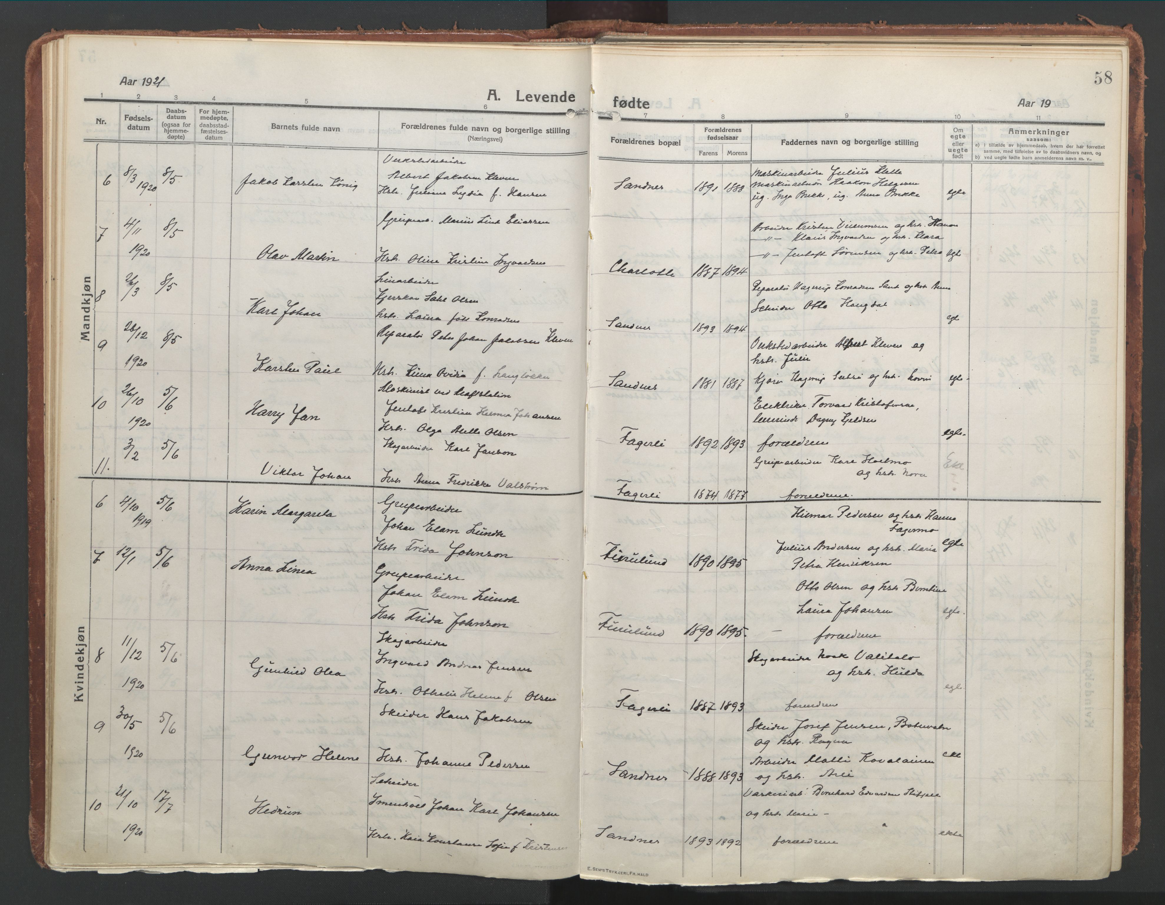 Ministerialprotokoller, klokkerbøker og fødselsregistre - Nordland, SAT/A-1459/850/L0715: Curate's parish register no. 850B05, 1913-1924, p. 58