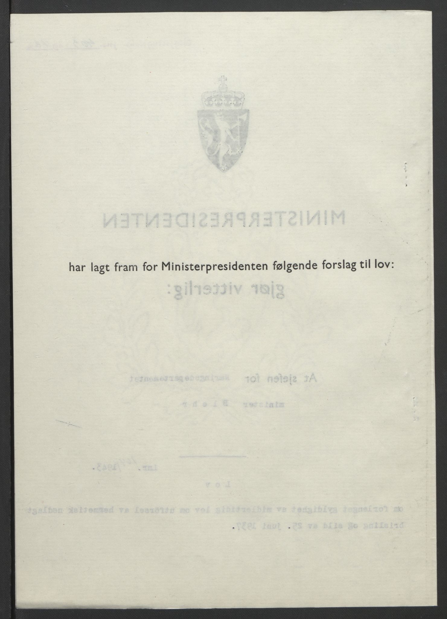 NS-administrasjonen 1940-1945 (Statsrådsekretariatet, de kommisariske statsråder mm), RA/S-4279/D/Db/L0099: Lover, 1943, p. 776