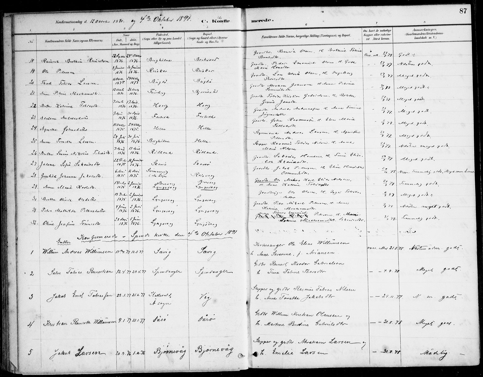 Herad sokneprestkontor, AV/SAK-1111-0018/F/Fa/Fab/L0005: Parish register (official) no. A 5, 1886-1913, p. 87